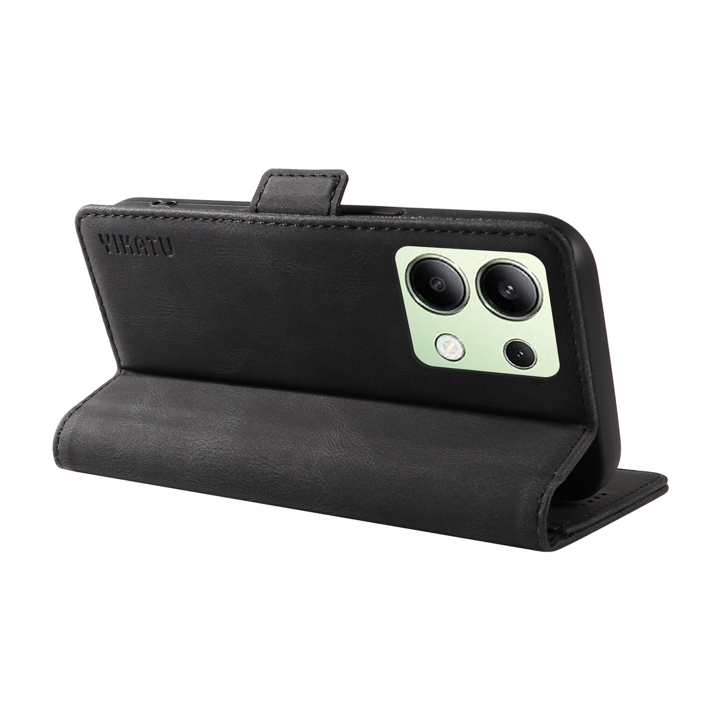 YIKATU YK-005 For Xiaomi Redmi Note 13 4G Wallet Cover Skin-touch Leather Phone Case - Black