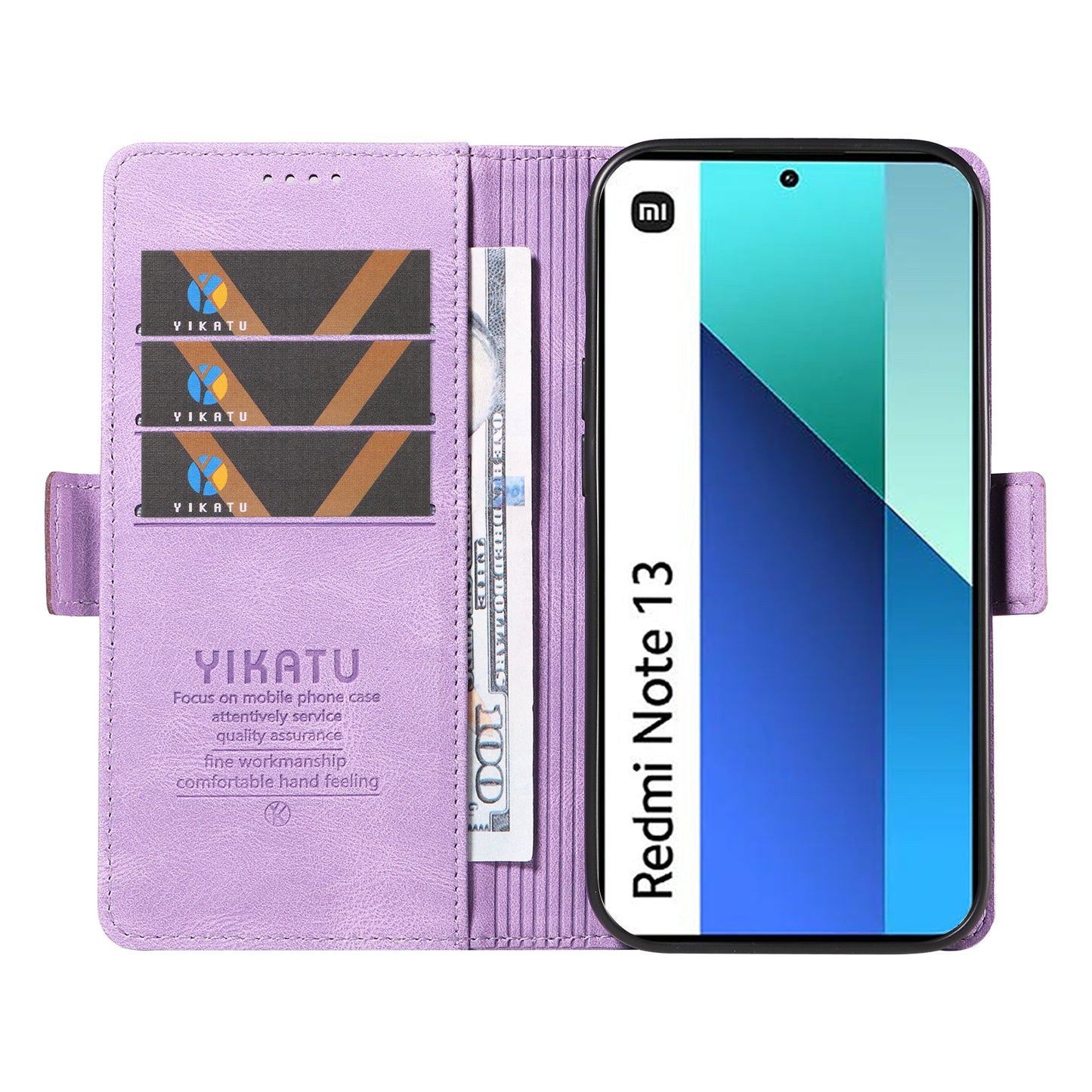 YIKATU YK-005 For Xiaomi Redmi Note 13 4G Wallet Cover Skin-touch Leather Phone Case - Purple