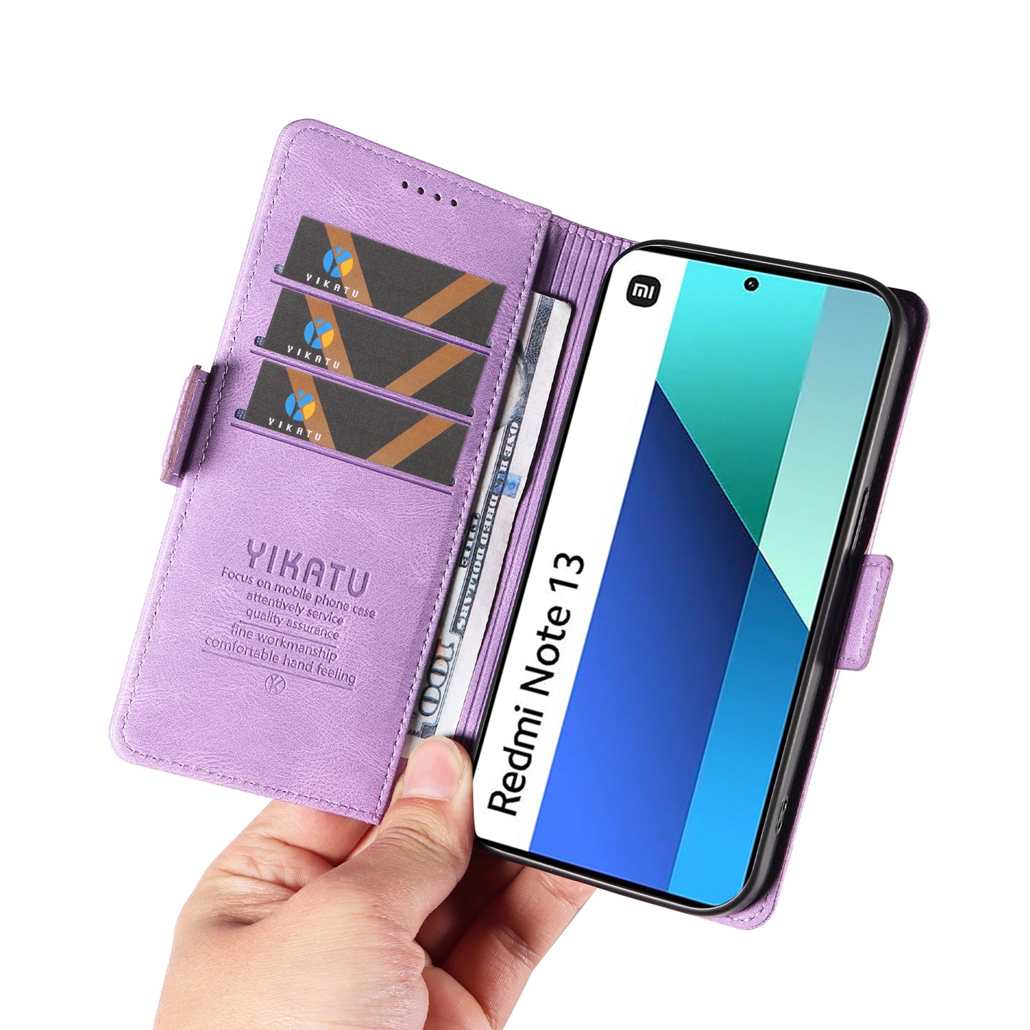 YIKATU YK-005 For Xiaomi Redmi Note 13 4G Wallet Cover Skin-touch Leather Phone Case - Purple