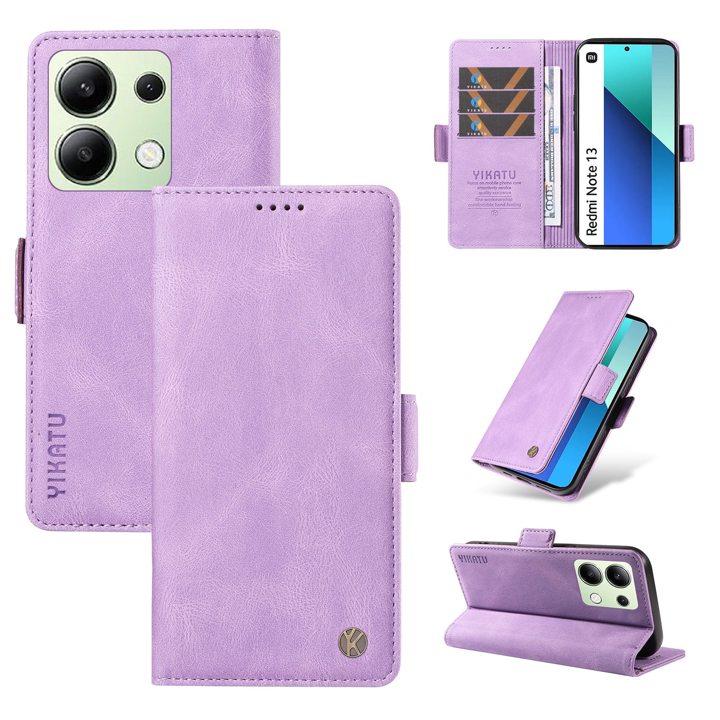 YIKATU YK-005 For Xiaomi Redmi Note 13 4G Wallet Cover Skin-touch Leather Phone Case - Purple