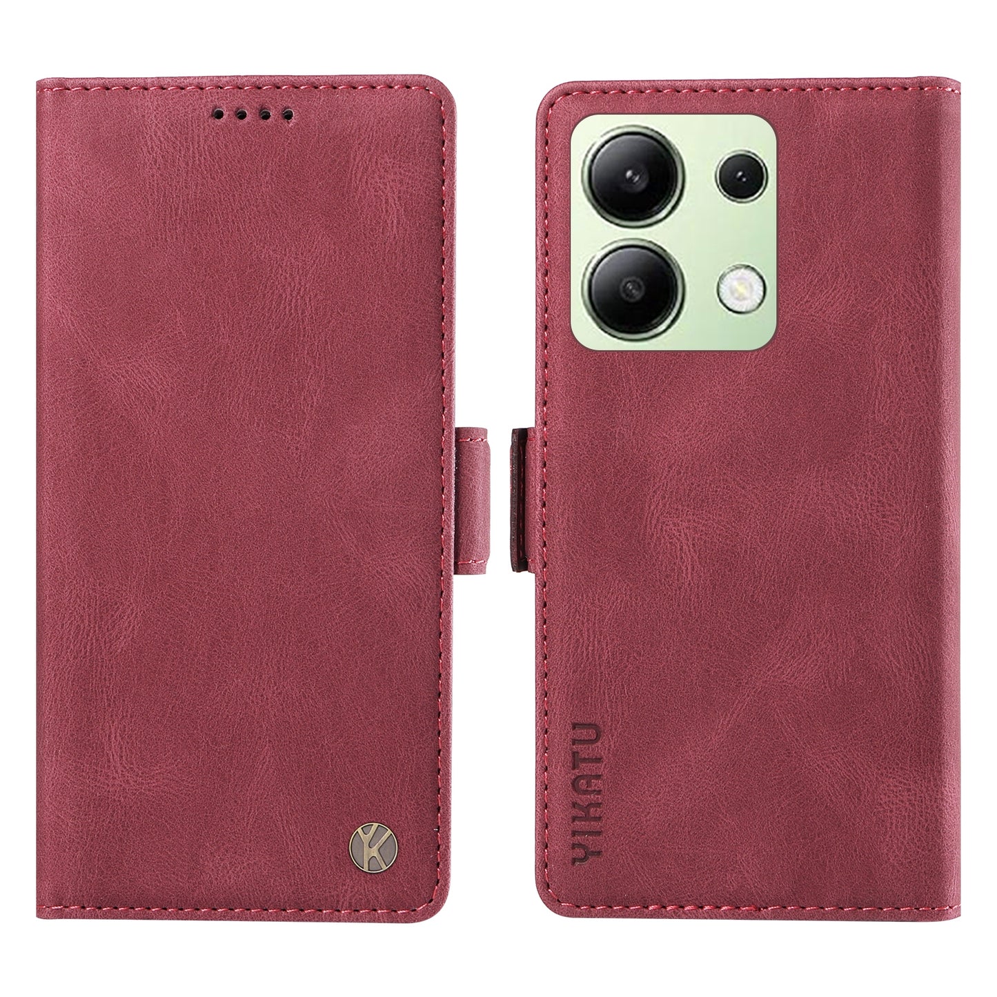 YIKATU YK-005 For Xiaomi Redmi Note 13 4G Wallet Cover Skin-touch Leather Phone Case - Wine Red