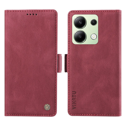 YIKATU YK-005 For Xiaomi Redmi Note 13 4G Wallet Cover Skin-touch Leather Phone Case - Wine Red