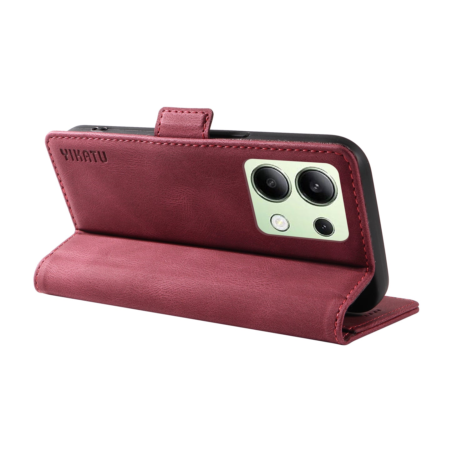 YIKATU YK-005 For Xiaomi Redmi Note 13 4G Wallet Cover Skin-touch Leather Phone Case - Wine Red