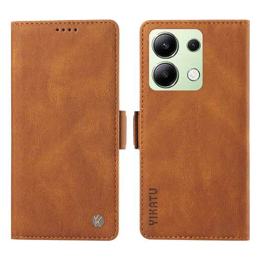 YIKATU YK-005 For Xiaomi Redmi Note 13 4G Wallet Cover Skin-touch Leather Phone Case - Brown