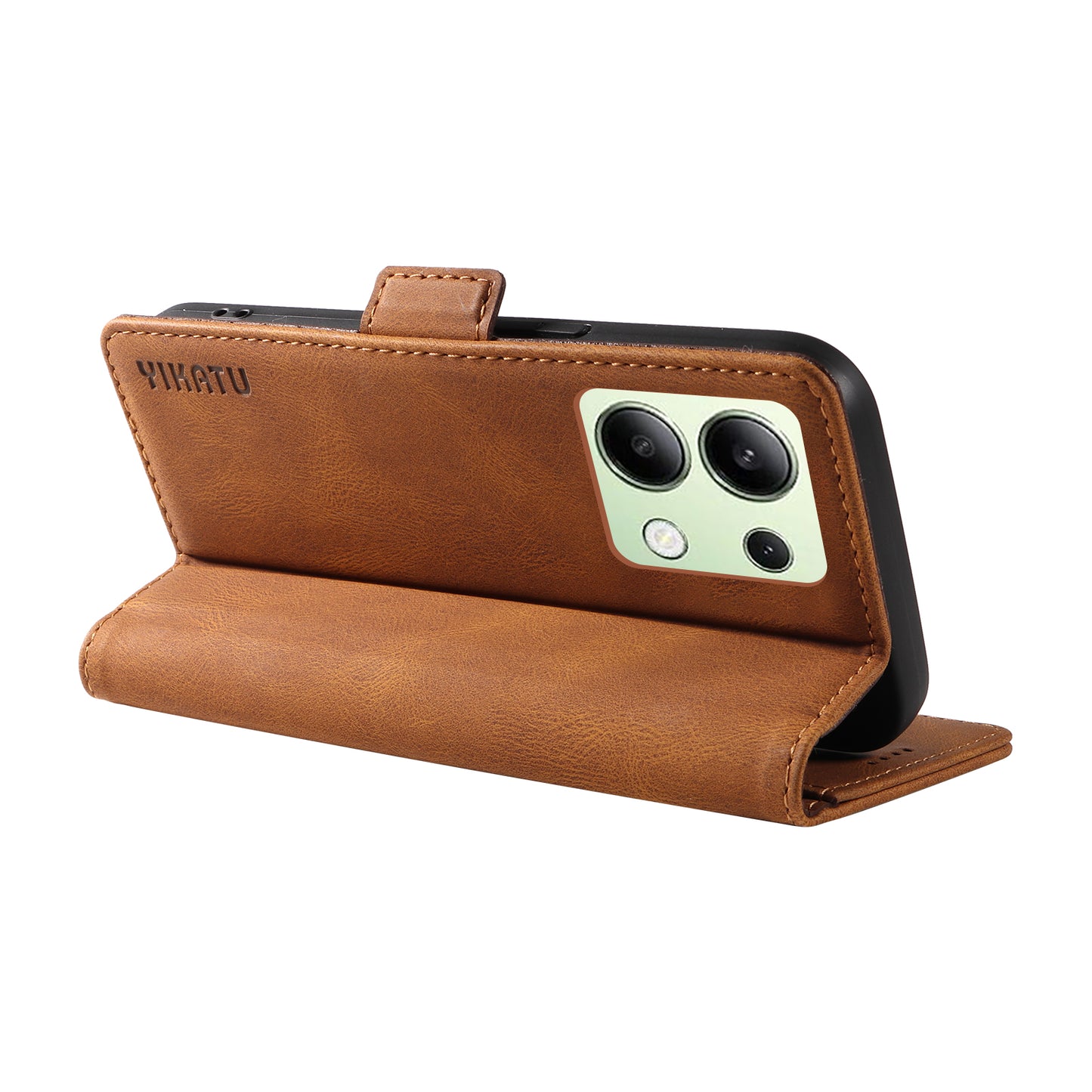 YIKATU YK-005 For Xiaomi Redmi Note 13 4G Wallet Cover Skin-touch Leather Phone Case - Brown