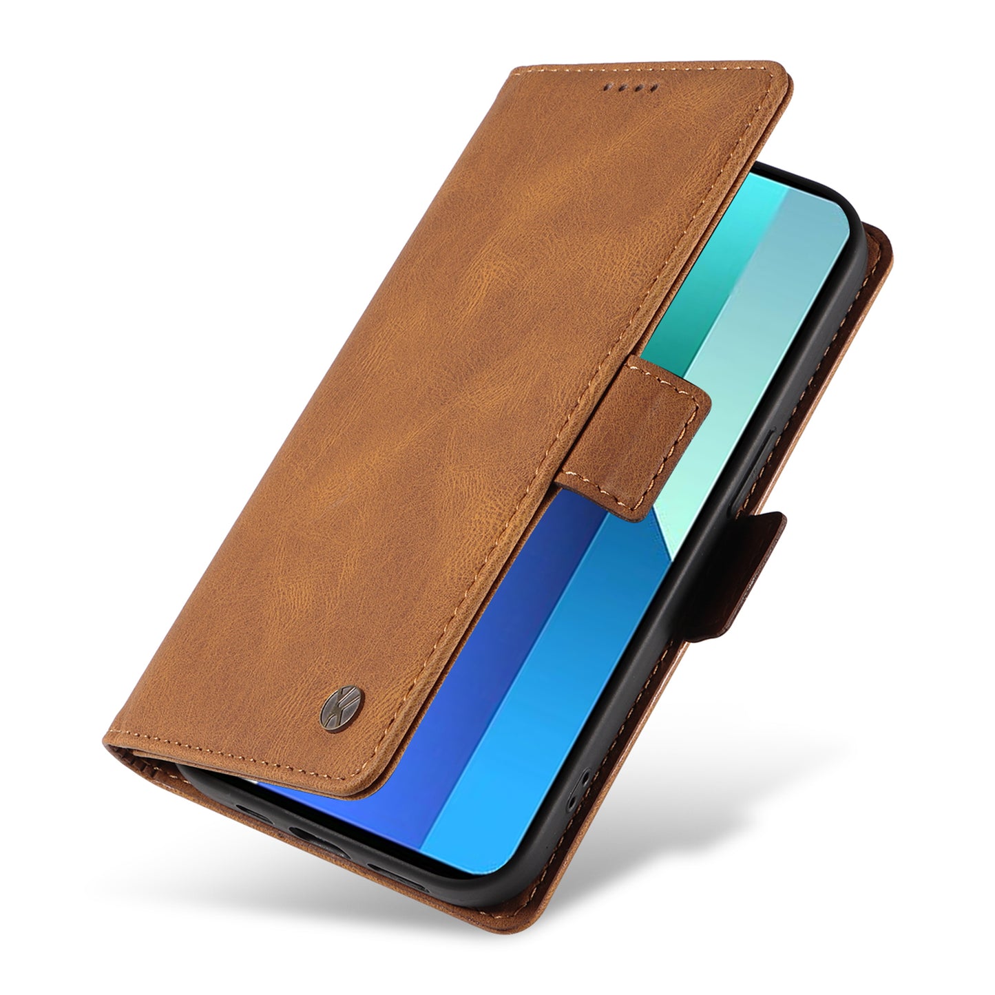 YIKATU YK-005 For Xiaomi Redmi Note 13 4G Wallet Cover Skin-touch Leather Phone Case - Brown