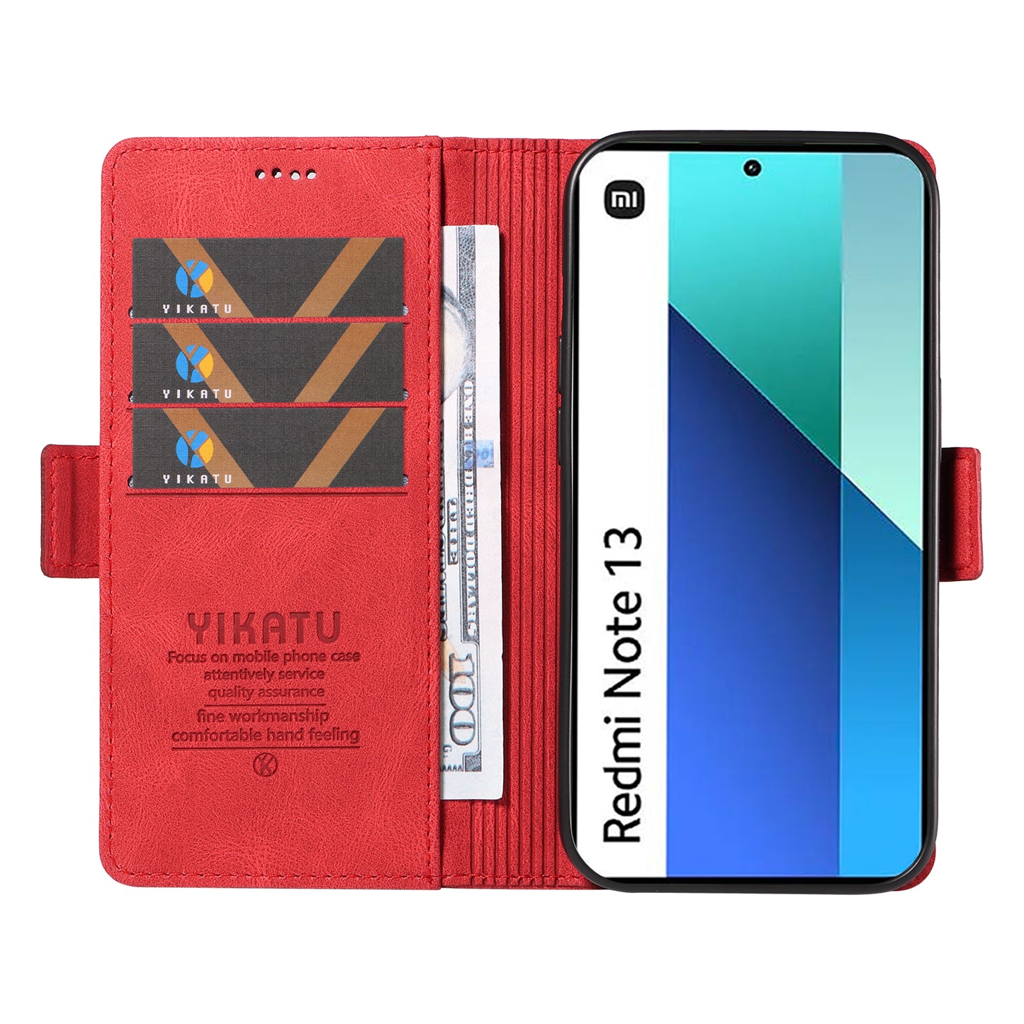 YIKATU YK-005 For Xiaomi Redmi Note 13 4G Wallet Cover Skin-touch Leather Phone Case - Red
