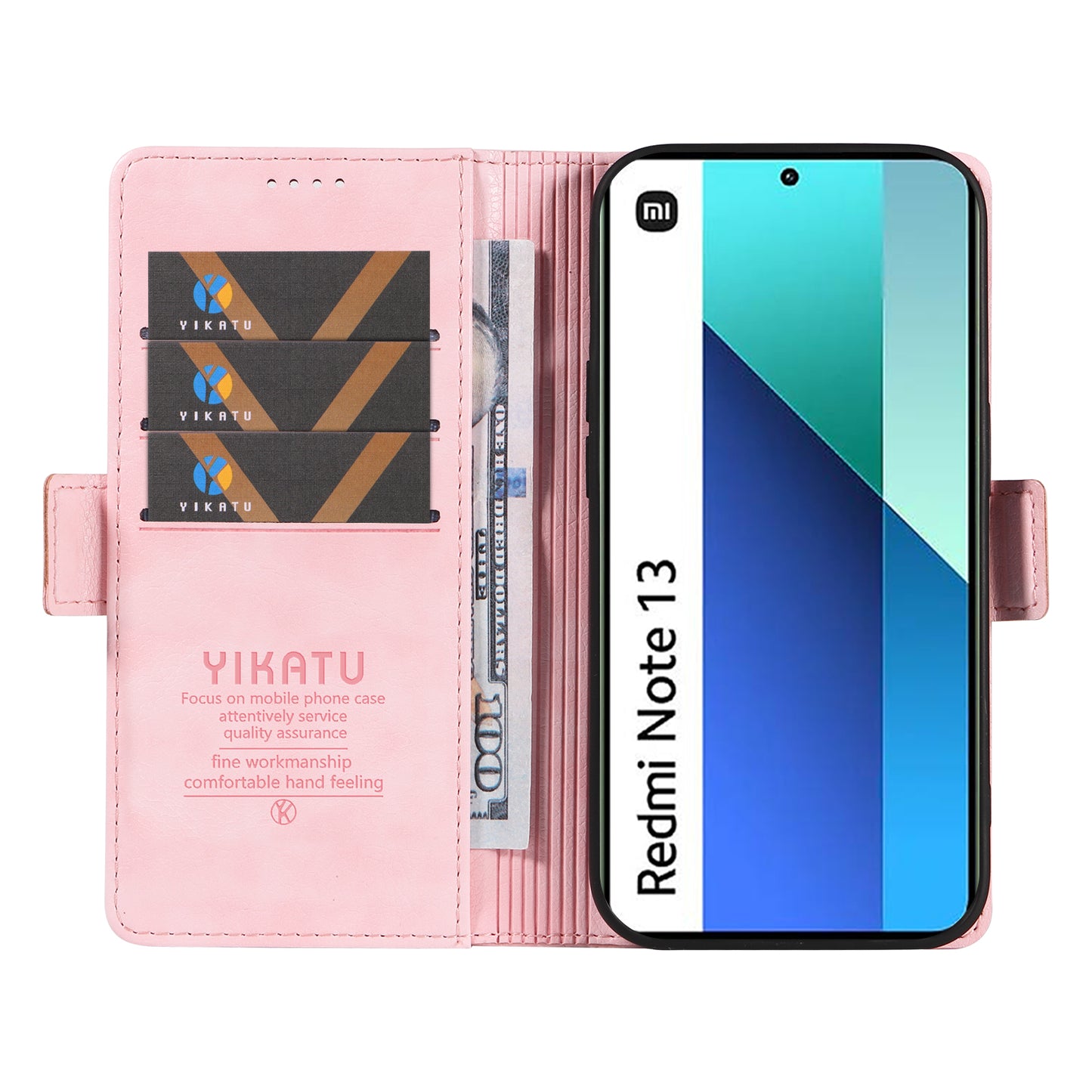 YIKATU YK-007 For Xiaomi Redmi Note 13 4G Leather Case Litchi Texture Cover Phone Wallet - Pink