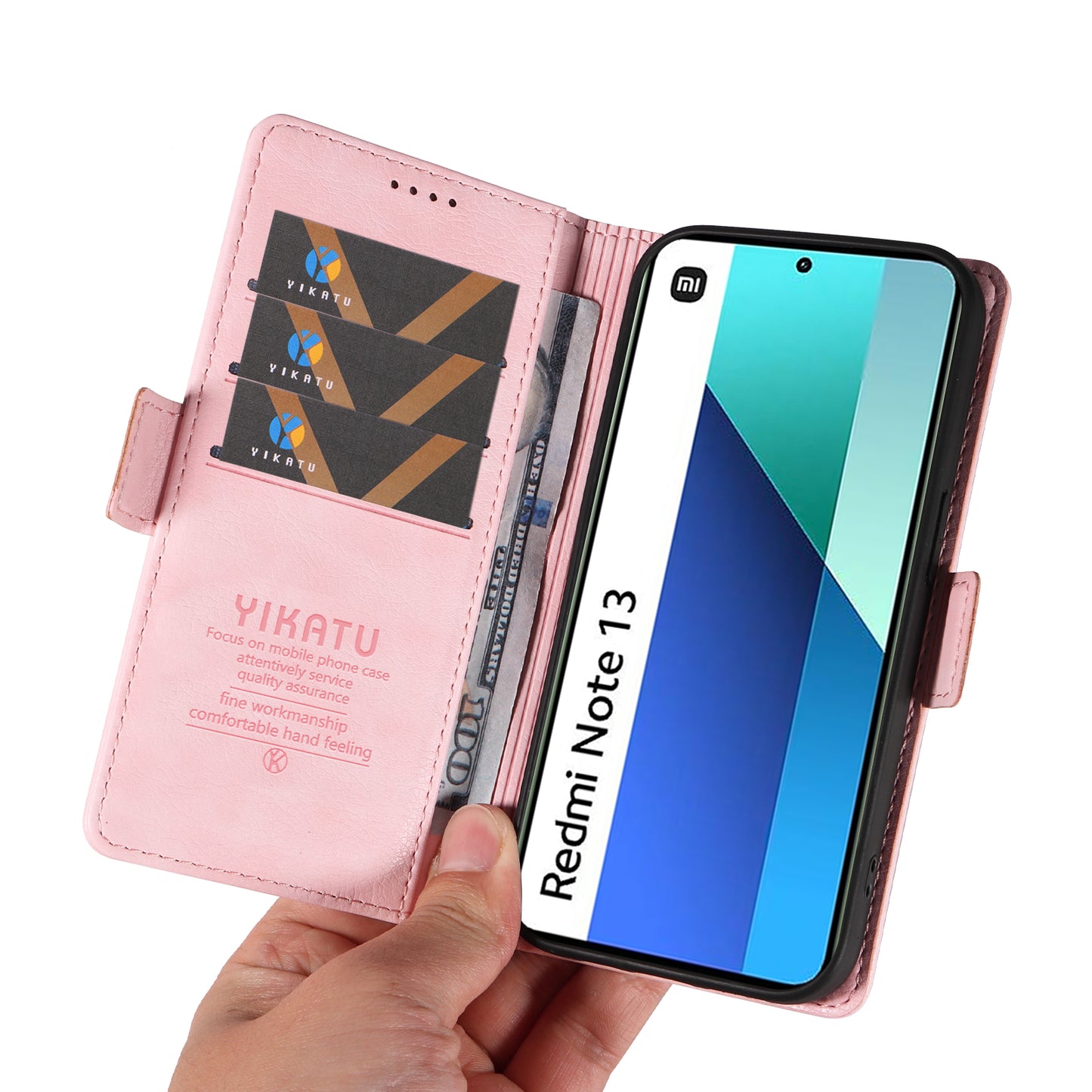 YIKATU YK-007 For Xiaomi Redmi Note 13 4G Leather Case Litchi Texture Cover Phone Wallet - Pink