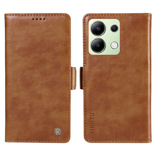 YIKATU YK-007 For Xiaomi Redmi Note 13 4G Leather Case Litchi Texture Cover Phone Wallet - Brown