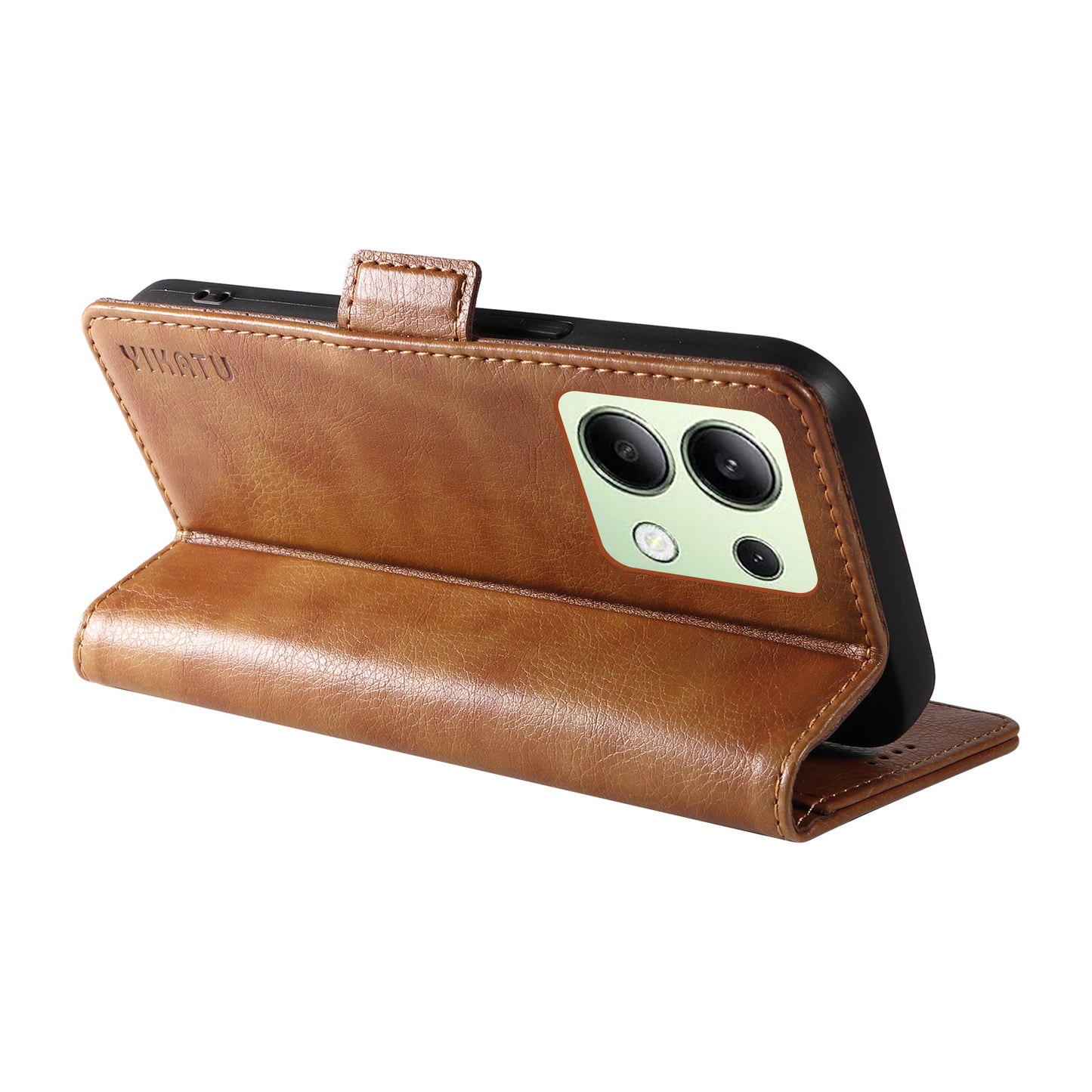 YIKATU YK-007 For Xiaomi Redmi Note 13 4G Leather Case Litchi Texture Cover Phone Wallet - Brown