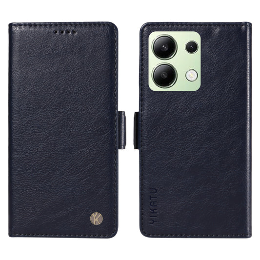 YIKATU YK-007 For Xiaomi Redmi Note 13 4G Leather Case Litchi Texture Cover Phone Wallet - Navy Blue