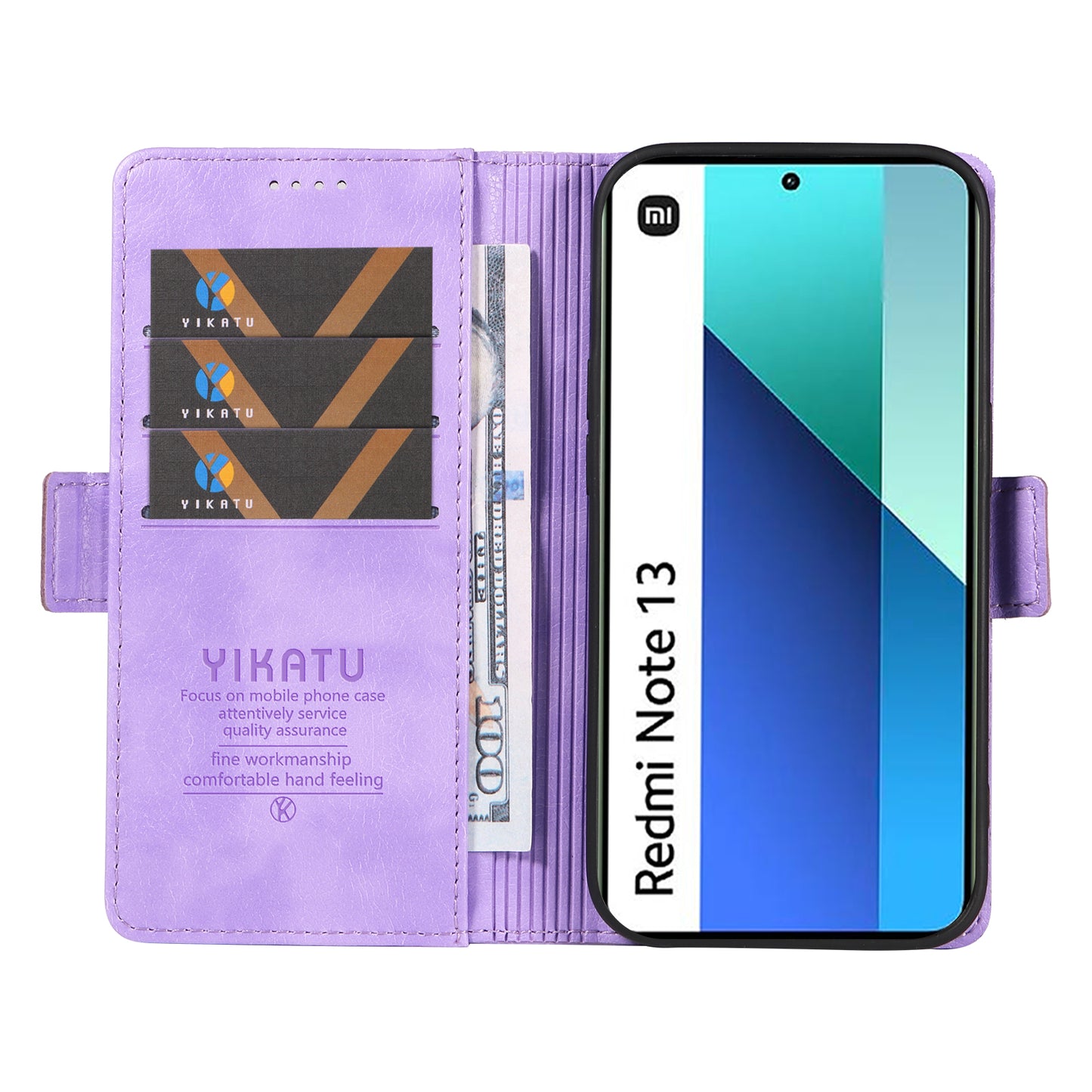 YIKATU YK-007 For Xiaomi Redmi Note 13 4G Leather Case Litchi Texture Cover Phone Wallet - Purple
