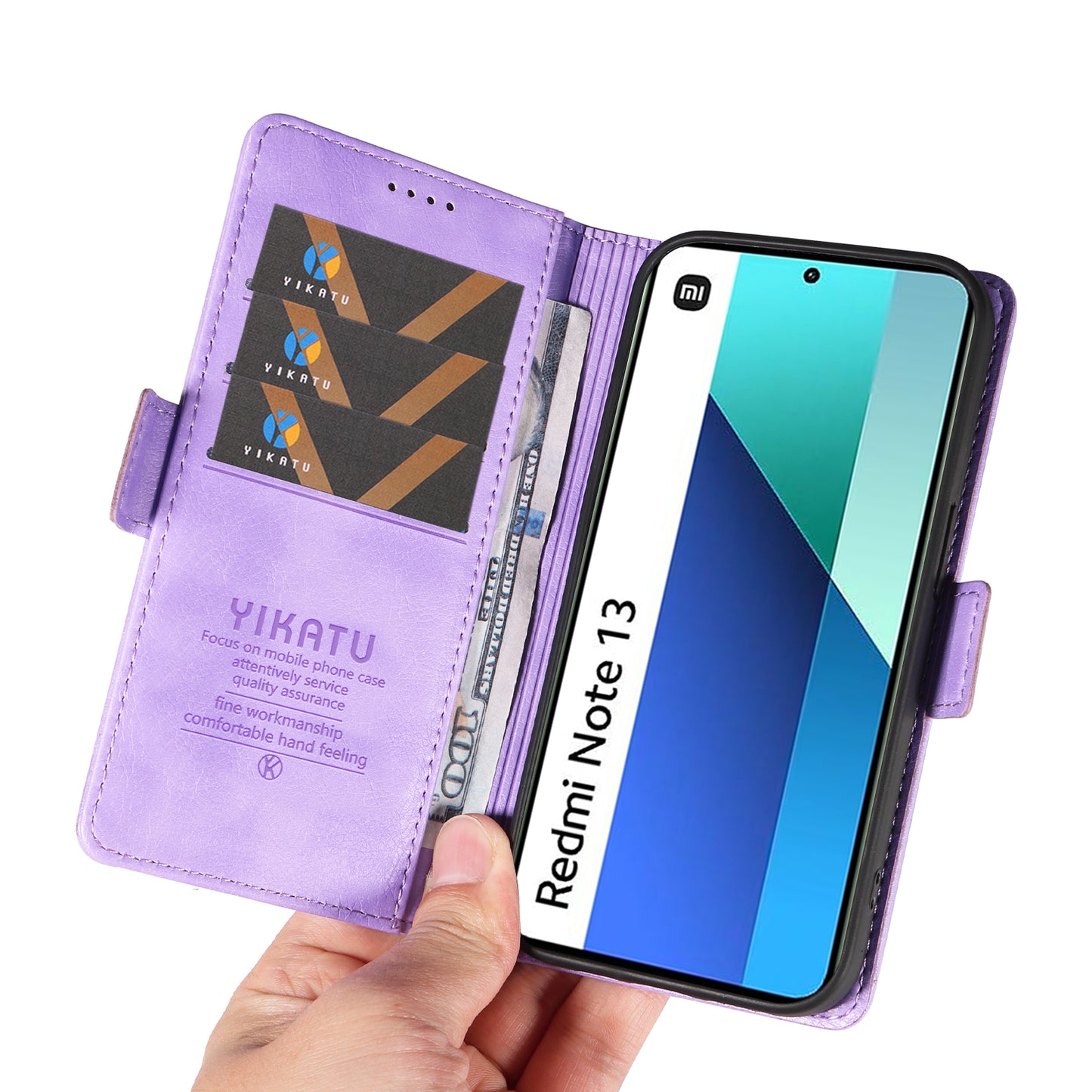 YIKATU YK-007 For Xiaomi Redmi Note 13 4G Leather Case Litchi Texture Cover Phone Wallet - Purple