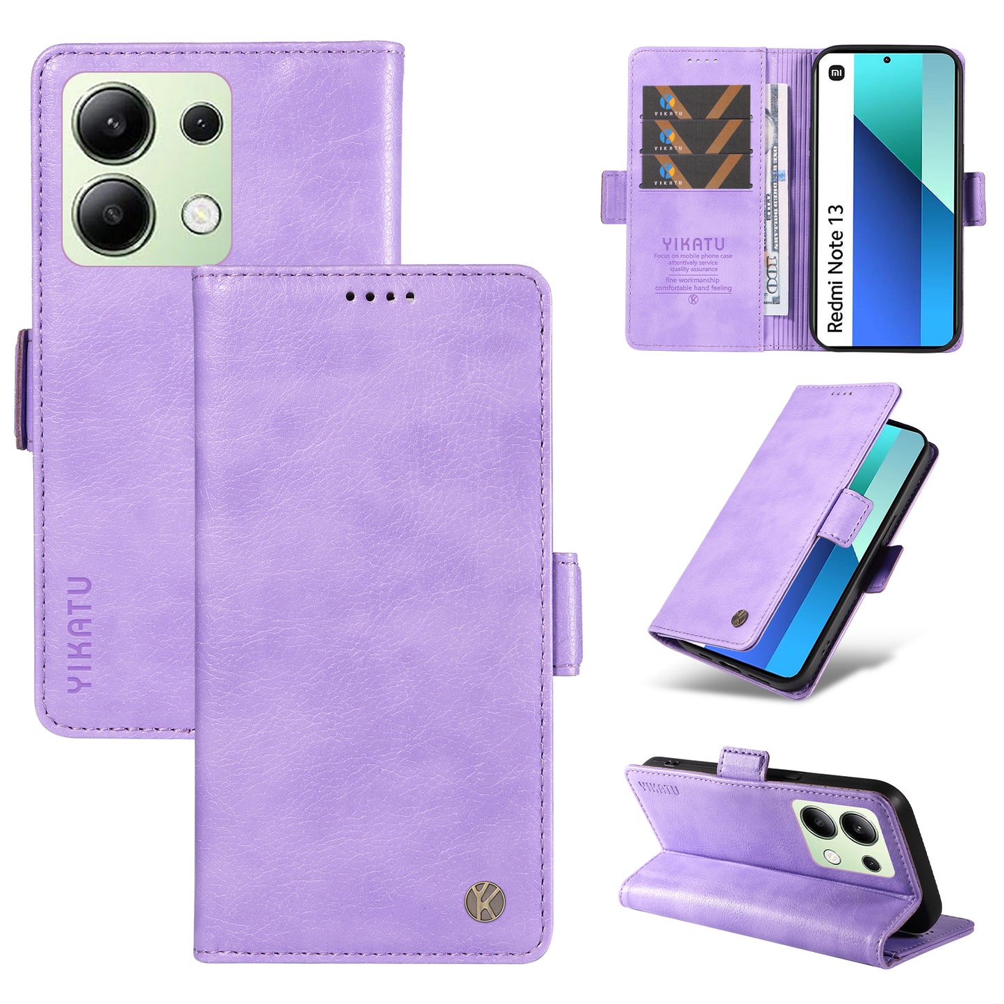 YIKATU YK-007 For Xiaomi Redmi Note 13 4G Leather Case Litchi Texture Cover Phone Wallet - Purple