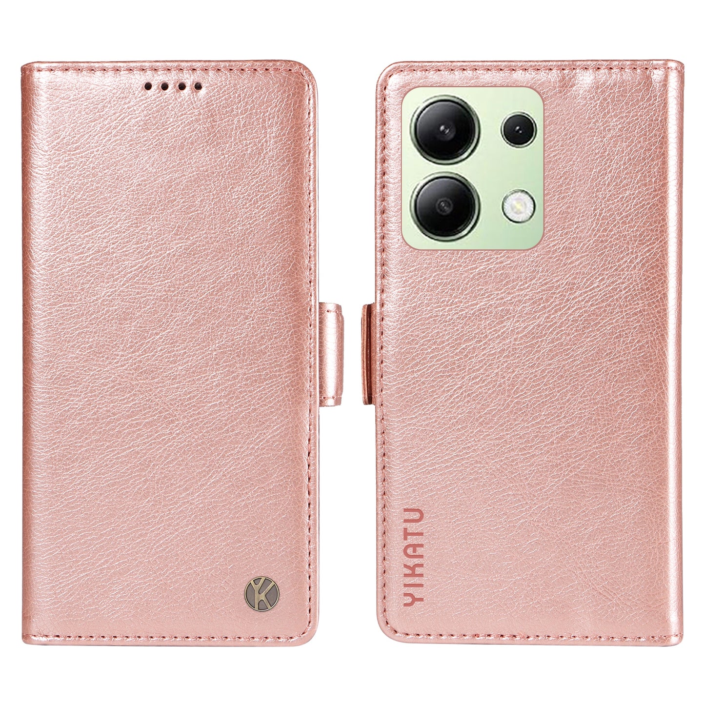 YIKATU YK-007 For Xiaomi Redmi Note 13 4G Leather Case Litchi Texture Cover Phone Wallet - Rose Gold