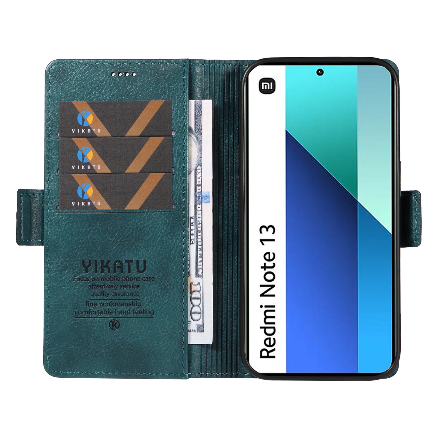 YIKATU YK-007 For Xiaomi Redmi Note 13 4G Leather Case Litchi Texture Cover Phone Wallet - Blue