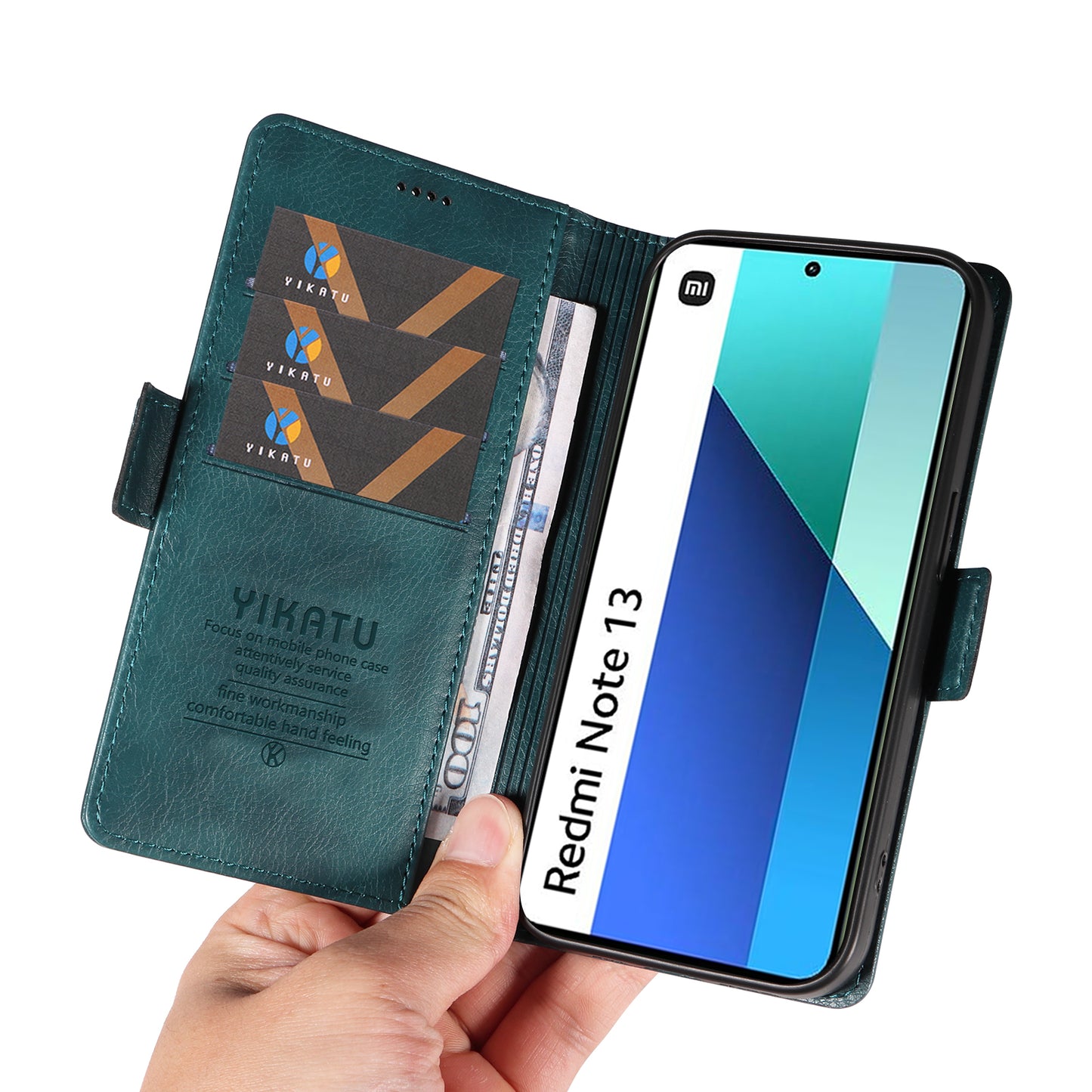 YIKATU YK-007 For Xiaomi Redmi Note 13 4G Leather Case Litchi Texture Cover Phone Wallet - Blue