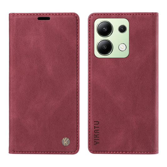 YIKATU YK-004 For Xiaomi Redmi Note 13 4G Leather Case Wallet Magnetic Closing - Wine Red