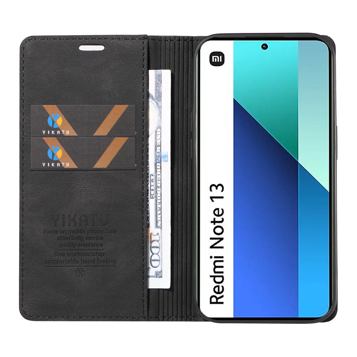YIKATU YK-004 For Xiaomi Redmi Note 13 4G Leather Case Wallet Magnetic Closing - Black