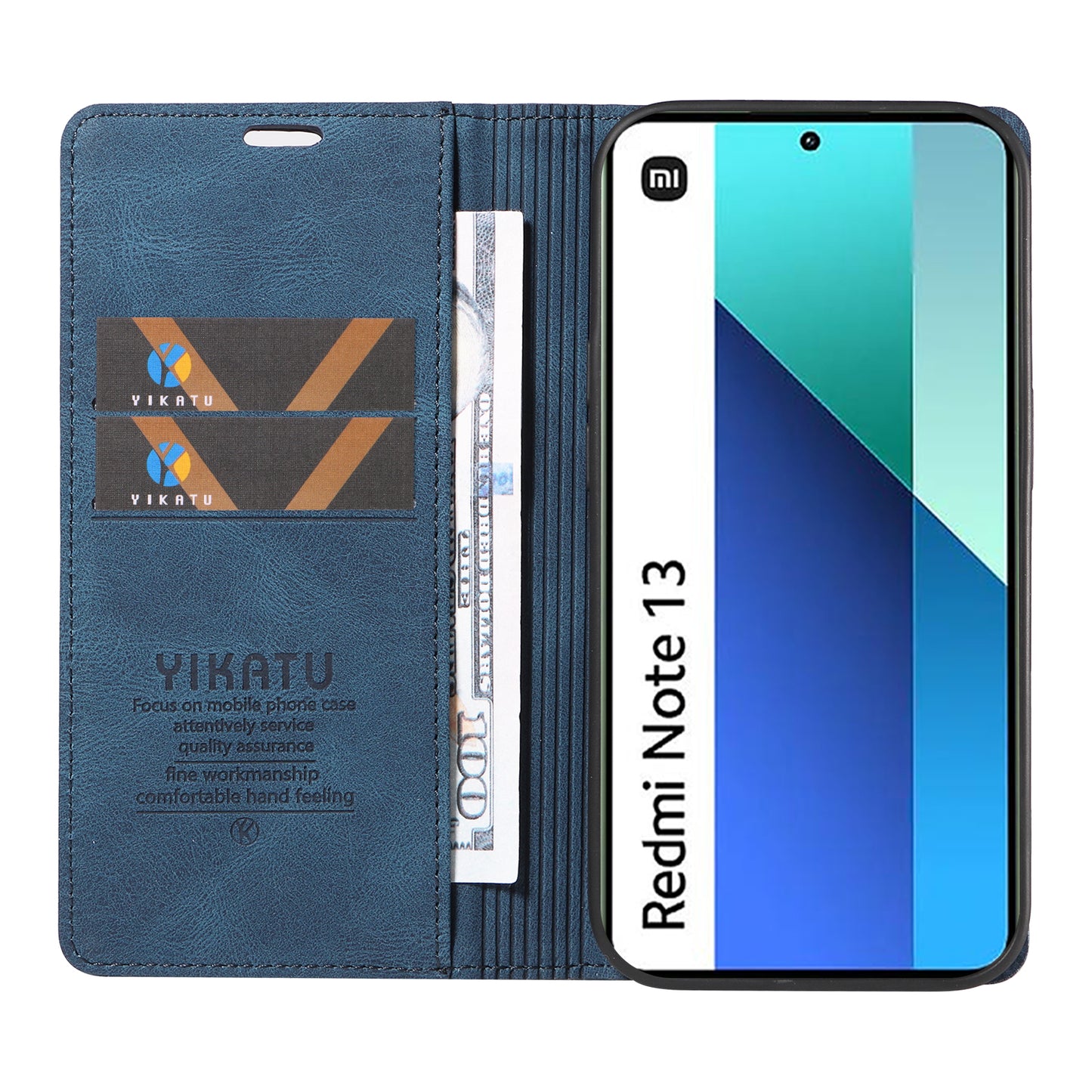 YIKATU YK-004 For Xiaomi Redmi Note 13 4G Leather Case Wallet Magnetic Closing - Blue