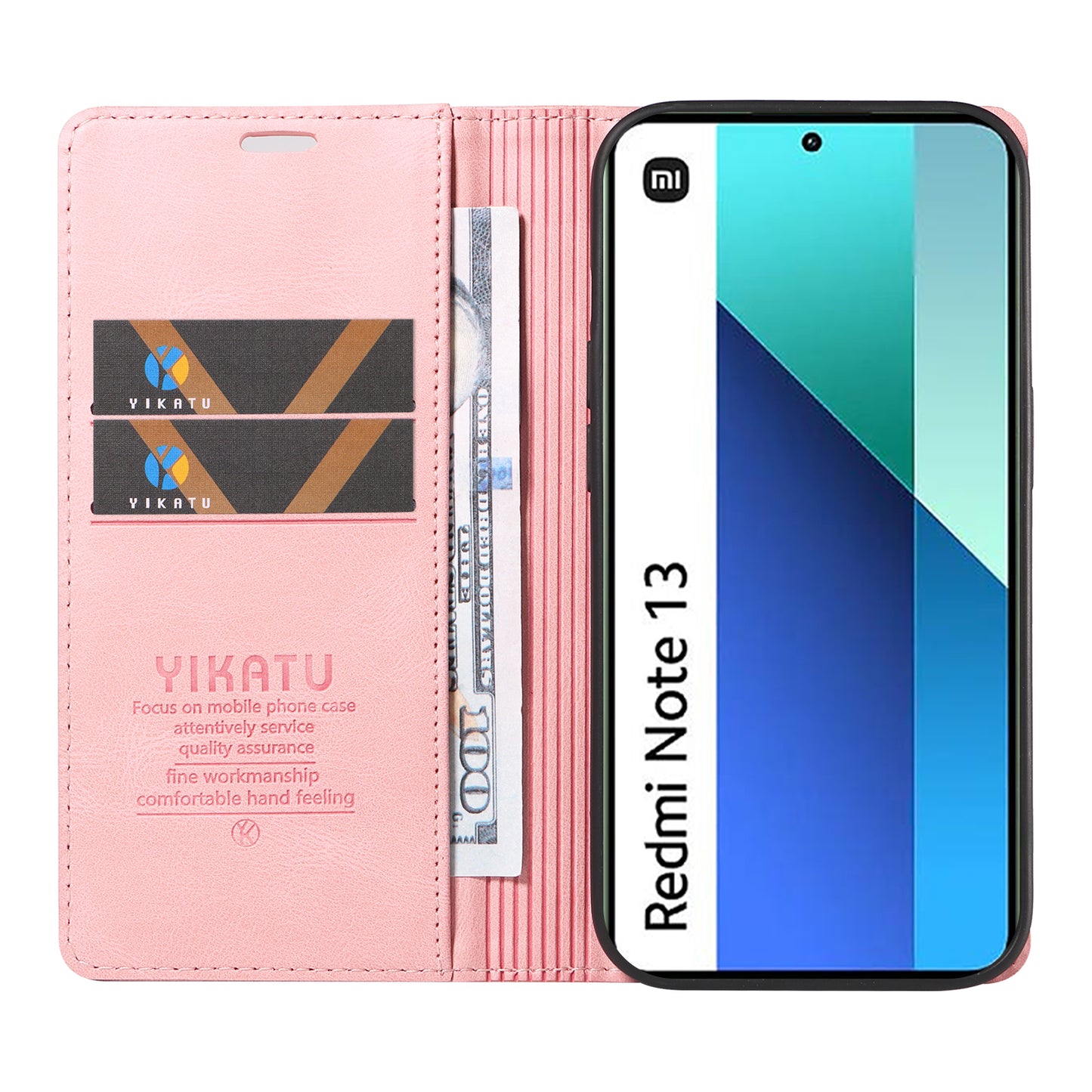 YIKATU YK-004 For Xiaomi Redmi Note 13 4G Leather Case Wallet Magnetic Closing - Pink