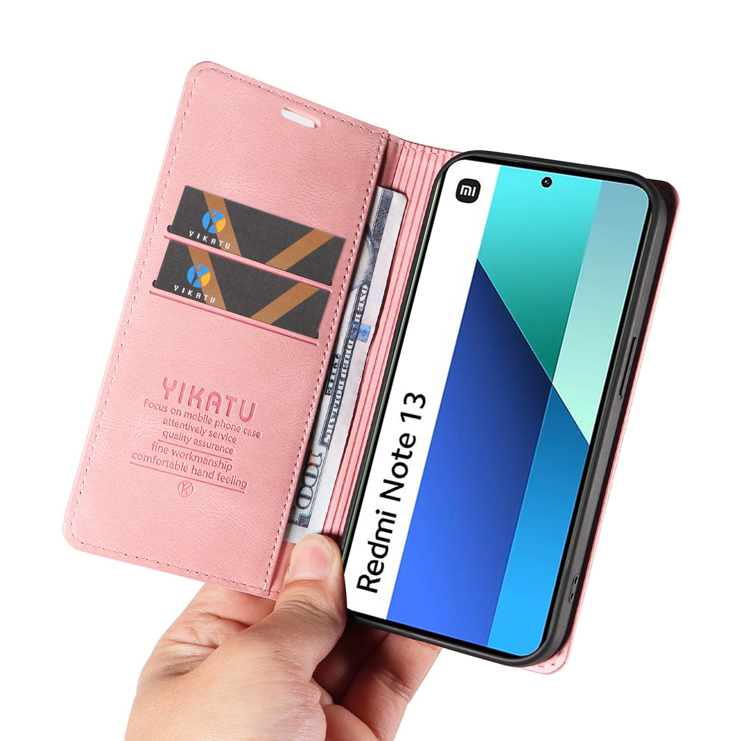 YIKATU YK-004 For Xiaomi Redmi Note 13 4G Leather Case Wallet Magnetic Closing - Pink