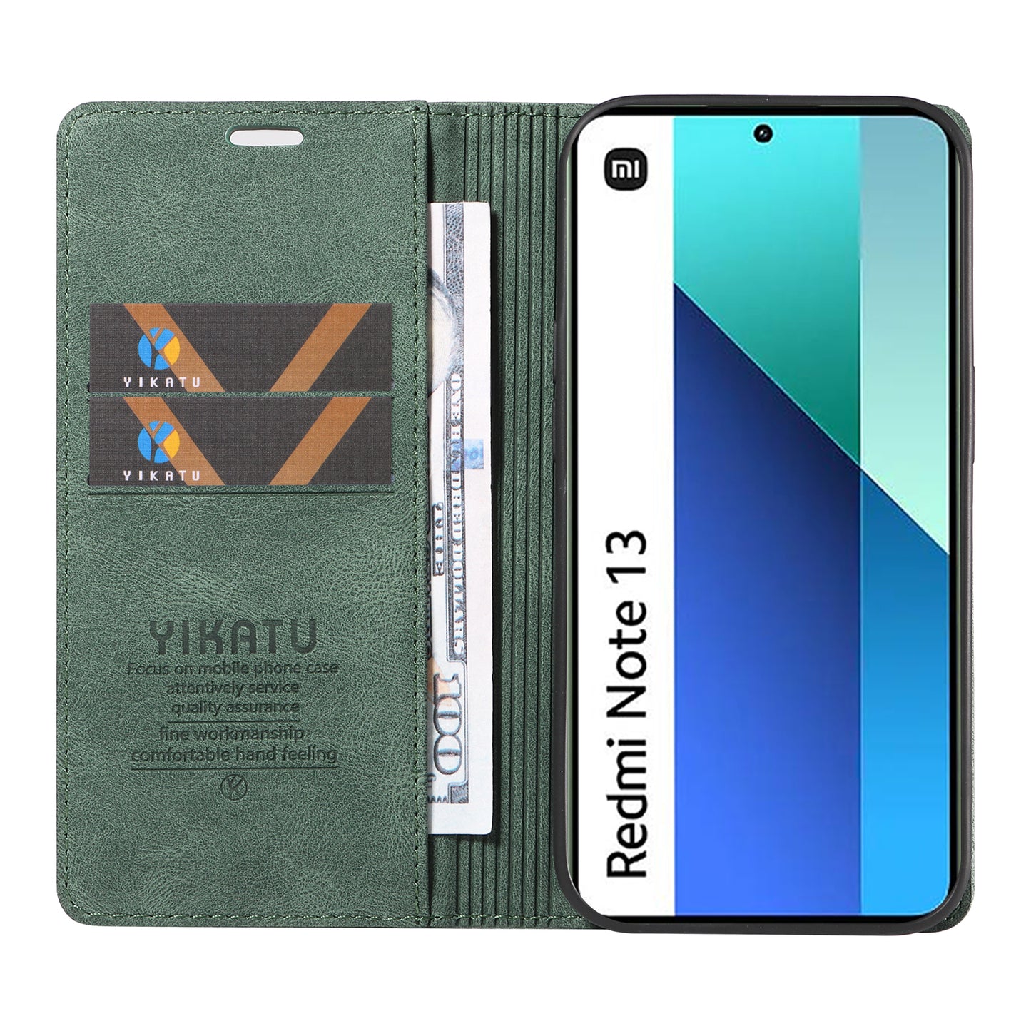 YIKATU YK-004 For Xiaomi Redmi Note 13 4G Leather Case Wallet Magnetic Closing - Green