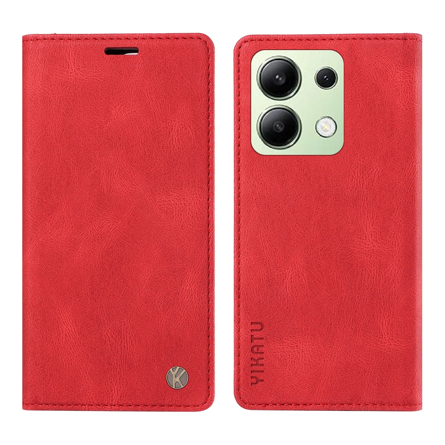 YIKATU YK-004 For Xiaomi Redmi Note 13 4G Leather Case Wallet Magnetic Closing - Red