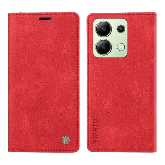 YIKATU YK-004 For Xiaomi Redmi Note 13 4G Leather Case Wallet Magnetic Closing - Red