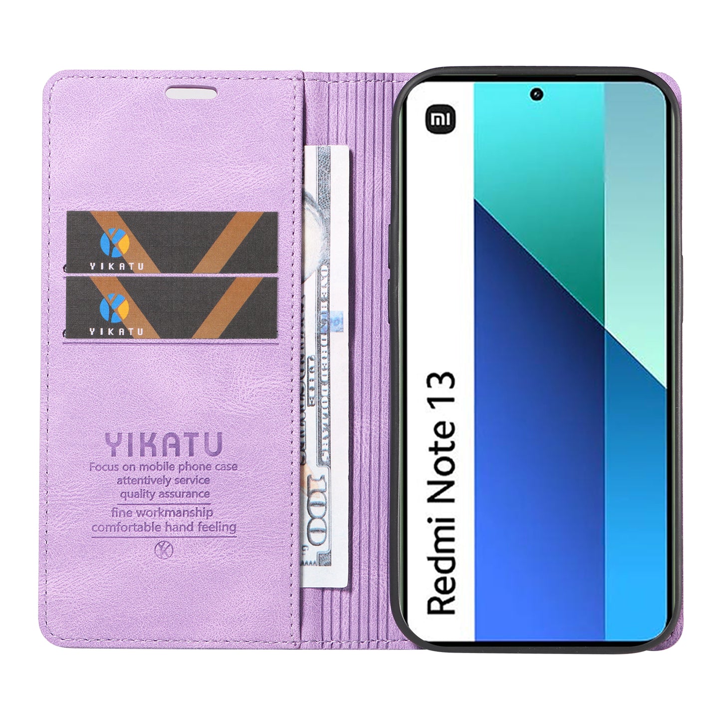 YIKATU YK-004 For Xiaomi Redmi Note 13 4G Leather Case Wallet Magnetic Closing - Purple