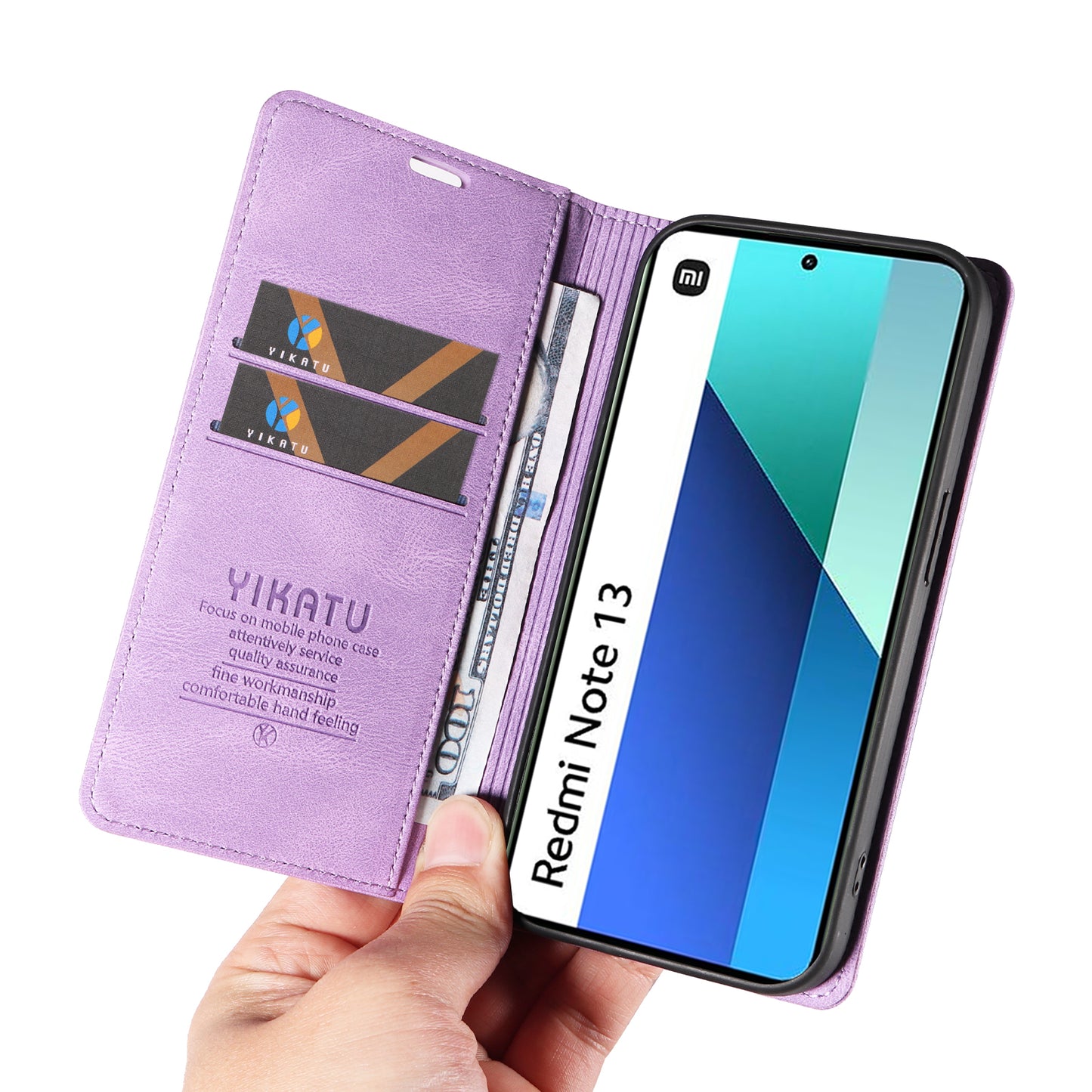 YIKATU YK-004 For Xiaomi Redmi Note 13 4G Leather Case Wallet Magnetic Closing - Purple