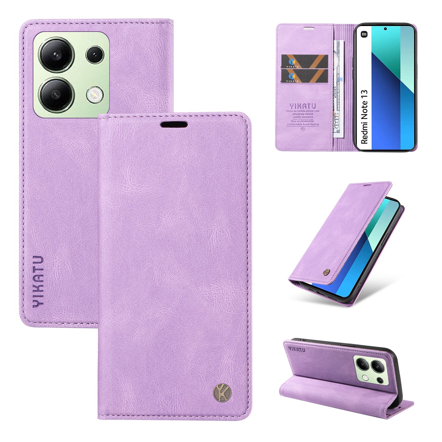 YIKATU YK-004 For Xiaomi Redmi Note 13 4G Leather Case Wallet Magnetic Closing - Purple