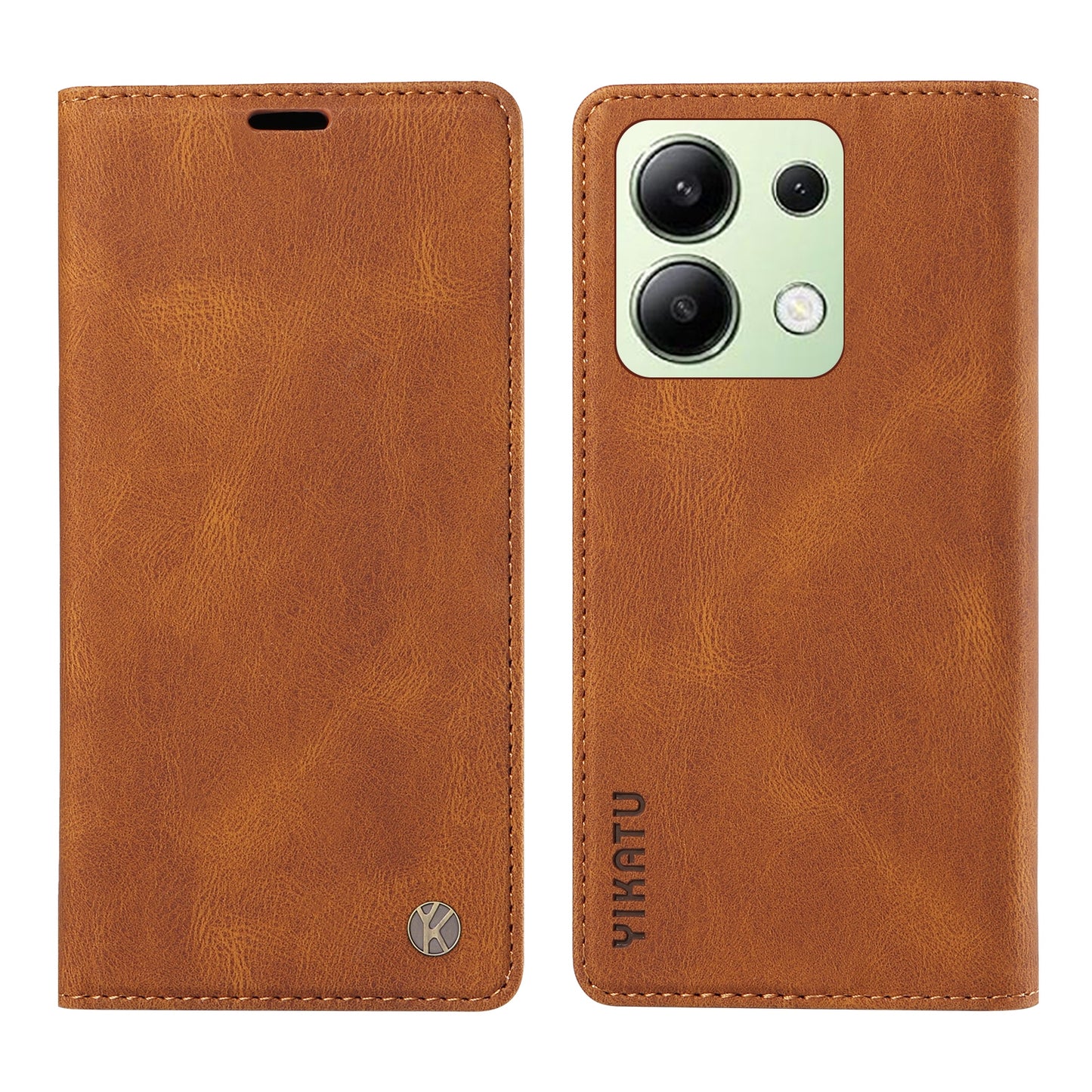 YIKATU YK-004 For Xiaomi Redmi Note 13 4G Leather Case Wallet Magnetic Closing - Brown