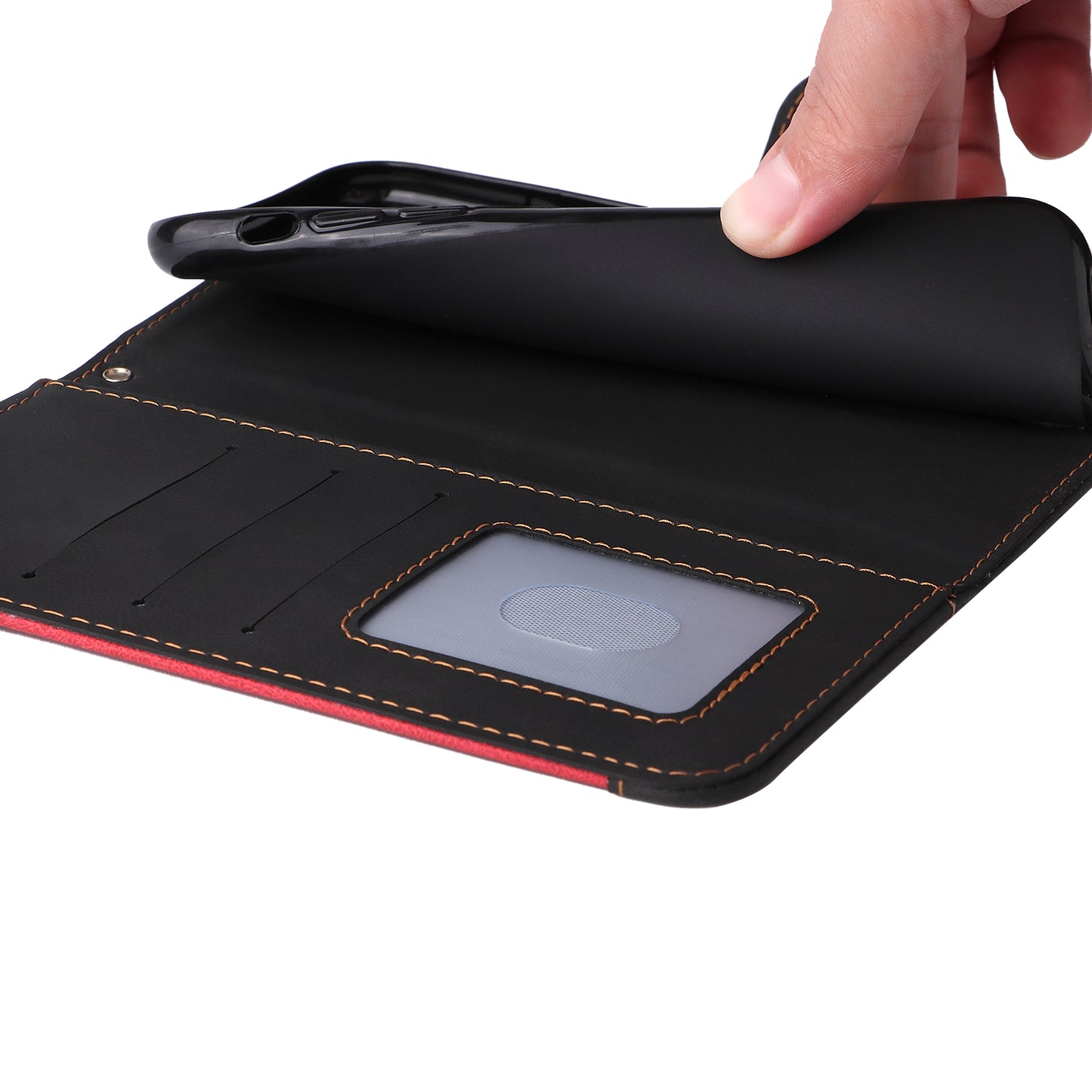 For Xiaomi Redmi Note 13 4G Leather Case Three-color Splicing Phone Cover - Black