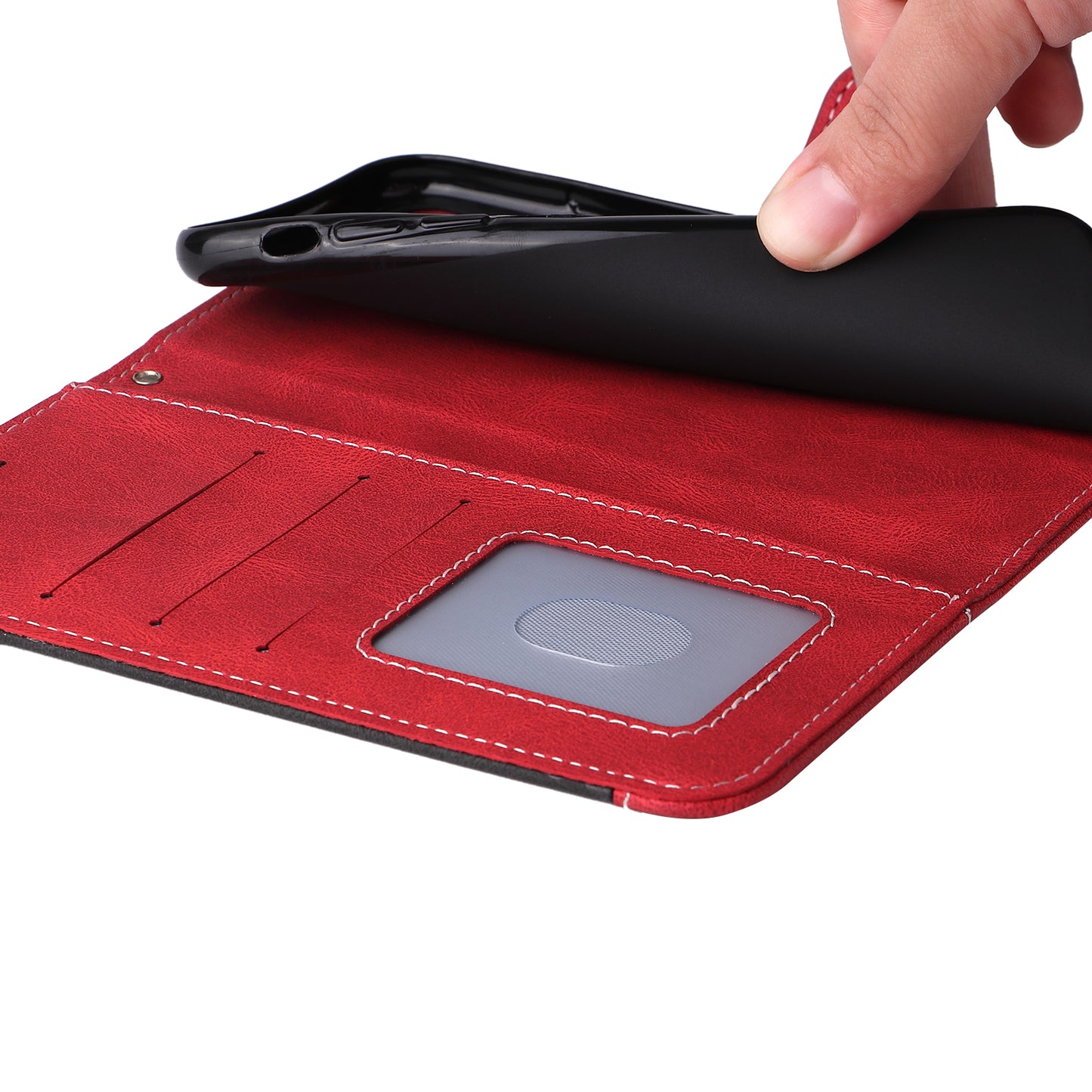 For Xiaomi Redmi Note 13 4G Leather Case Three-color Splicing Phone Cover - Red