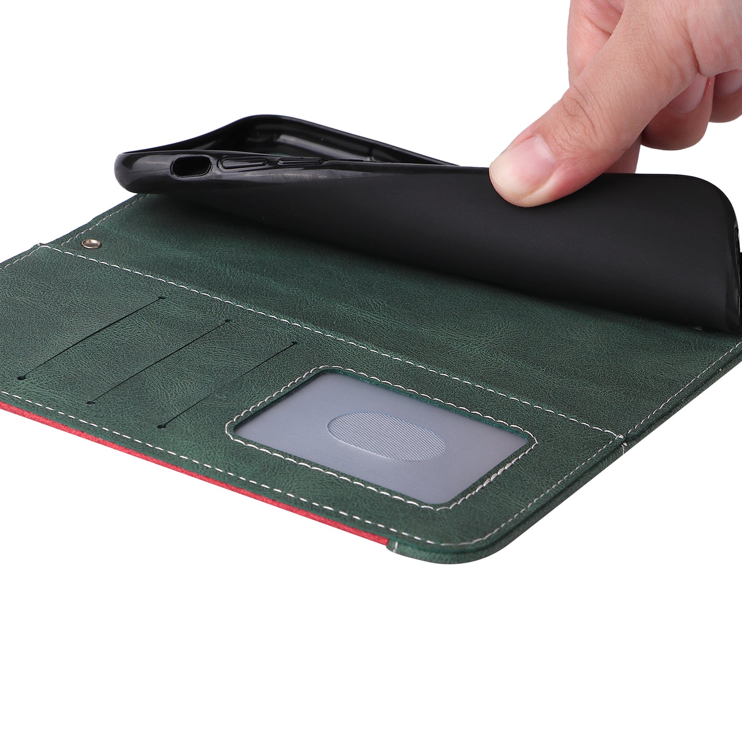 For Xiaomi Redmi Note 13 4G Leather Case Three-color Splicing Phone Cover - Green