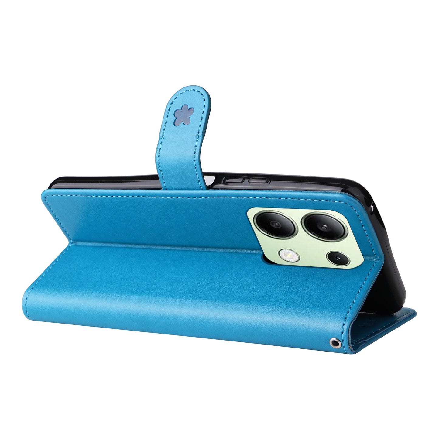 KT Imprinting Flower Series-4 For Xiaomi Redmi Note 13 4G Leather Phone Case Cat Bee Pattern - Blue