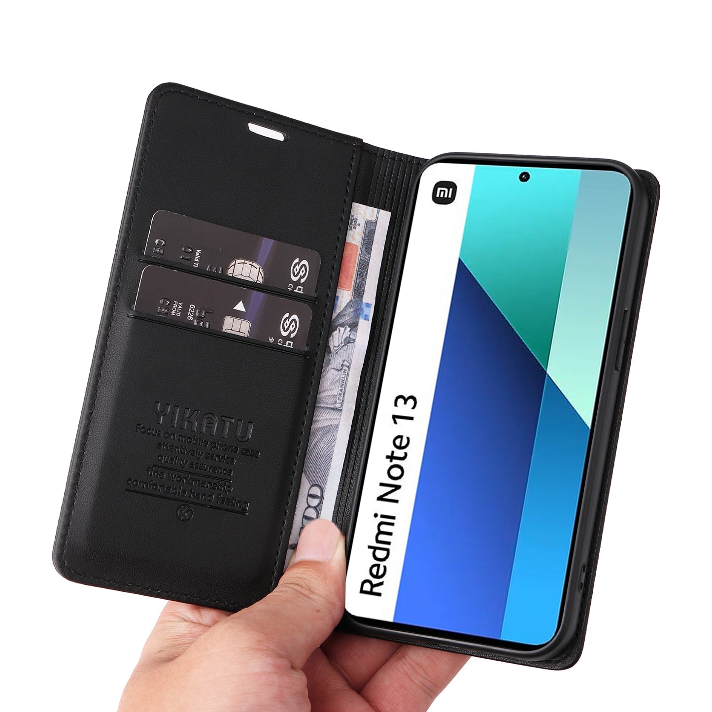 YIKATU YK-001 For Xiaomi Redmi Note 13 4G Case Wallet Phone Cover Magnetic Closing - Black