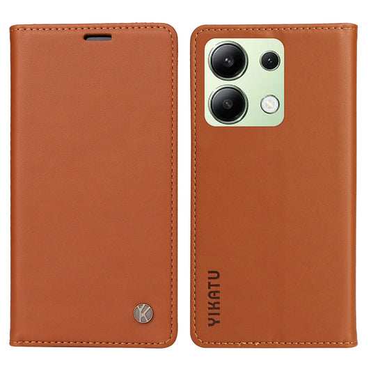 YIKATU YK-001 For Xiaomi Redmi Note 13 4G Case Wallet Phone Cover Magnetic Closing - Brown