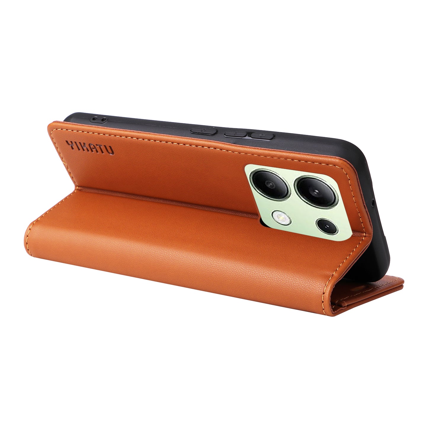 YIKATU YK-001 For Xiaomi Redmi Note 13 4G Case Wallet Phone Cover Magnetic Closing - Brown