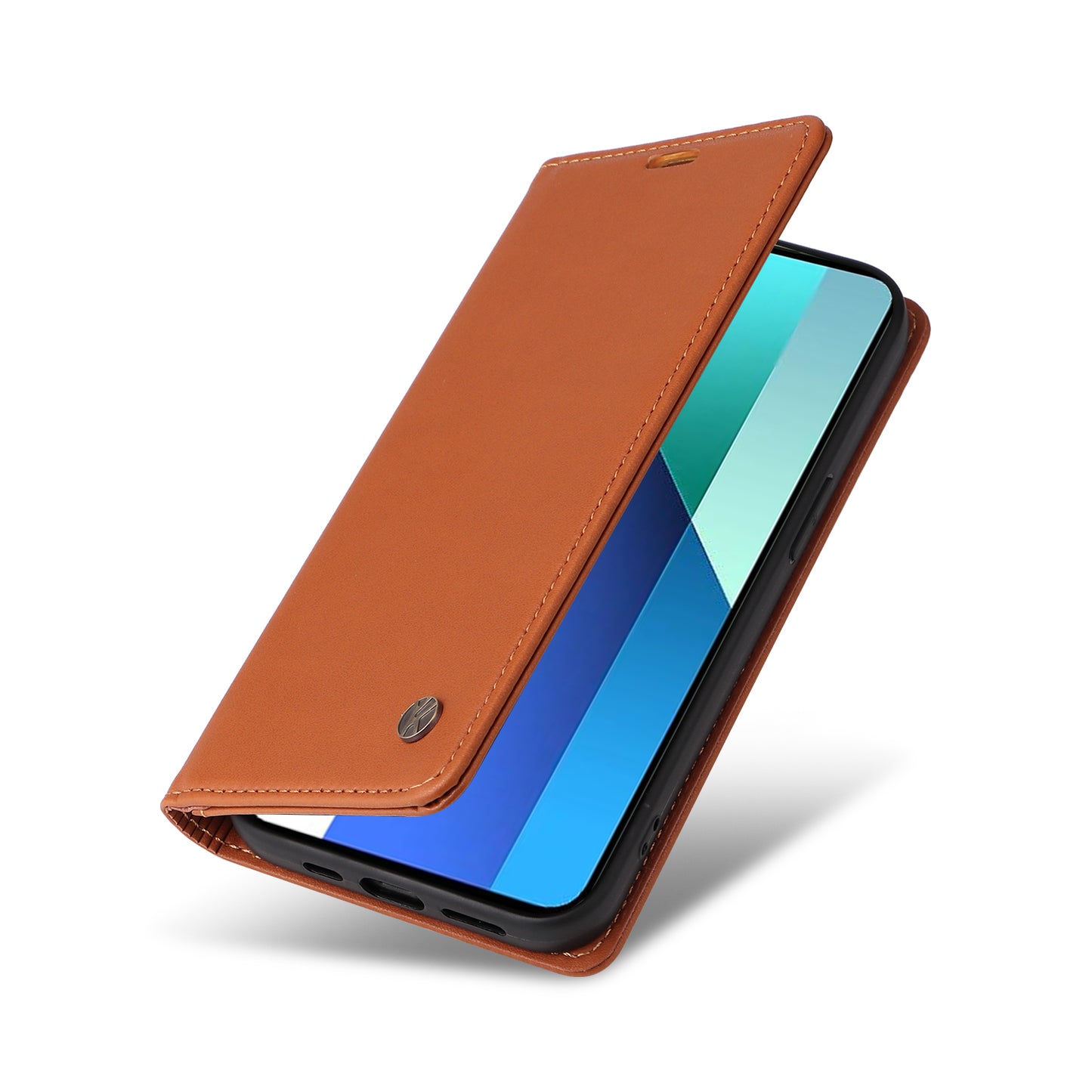 YIKATU YK-001 For Xiaomi Redmi Note 13 4G Case Wallet Phone Cover Magnetic Closing - Brown
