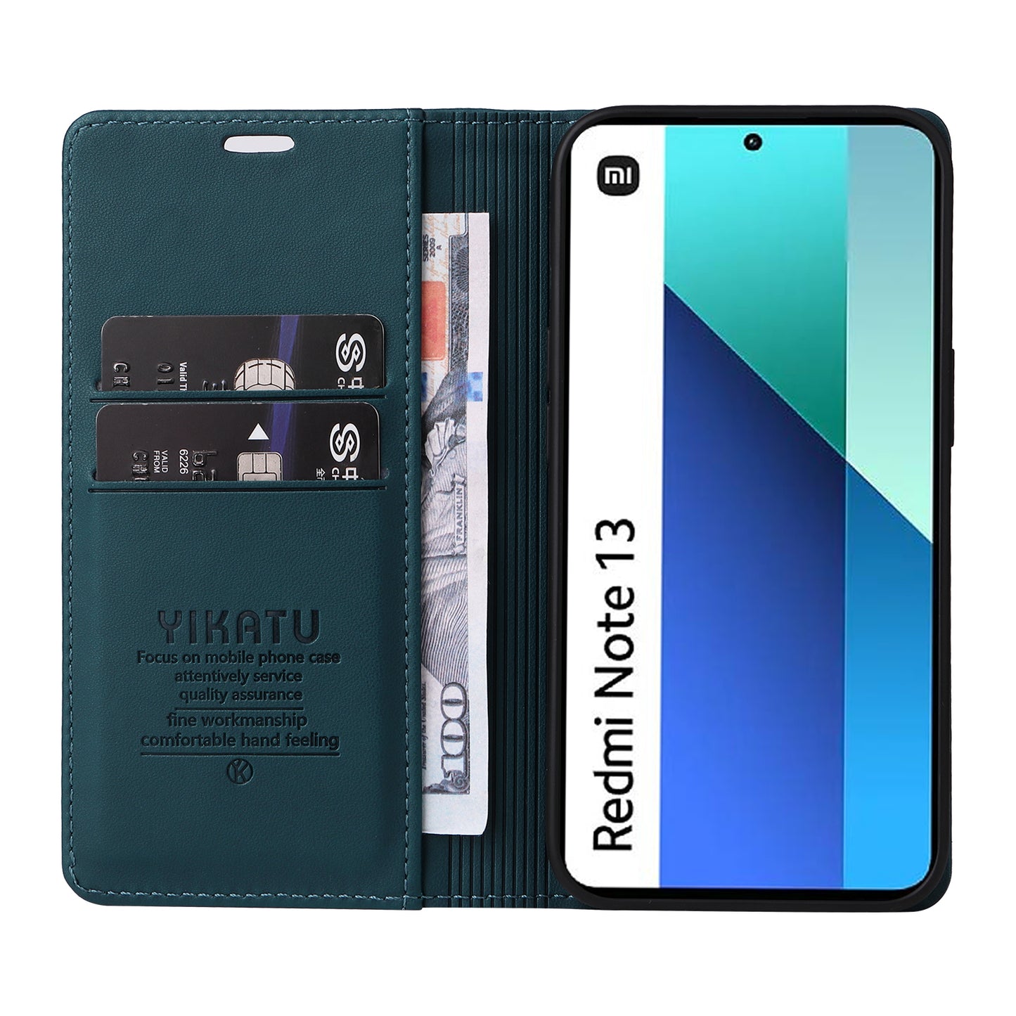 YIKATU YK-001 For Xiaomi Redmi Note 13 4G Case Wallet Phone Cover Magnetic Closing - Green