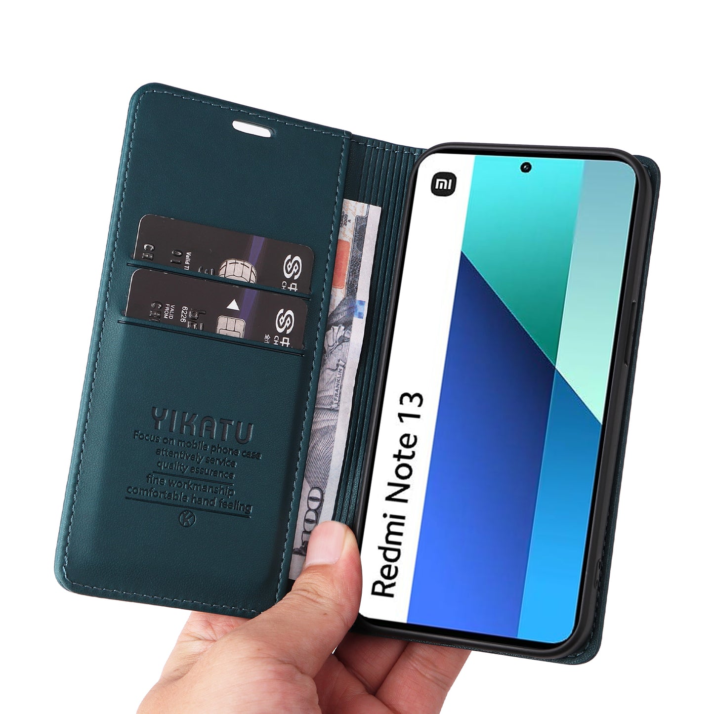 YIKATU YK-001 For Xiaomi Redmi Note 13 4G Case Wallet Phone Cover Magnetic Closing - Green