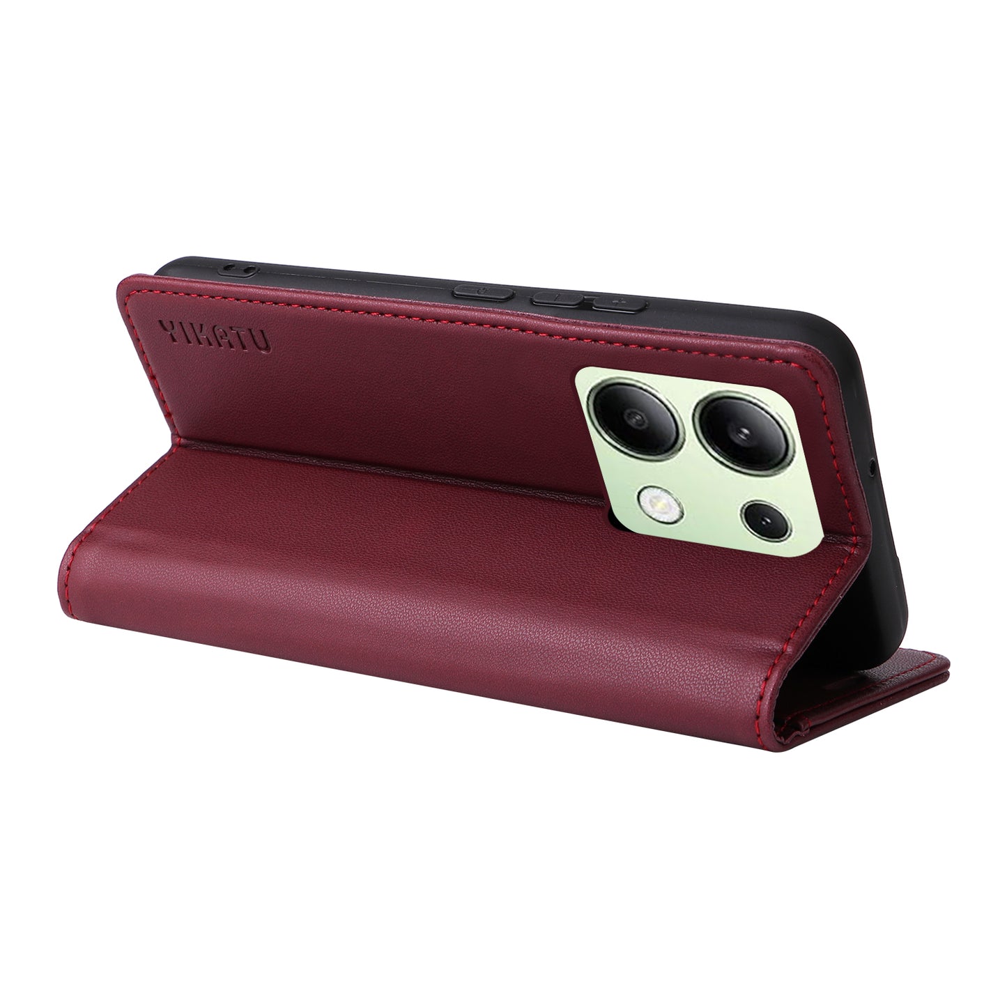 YIKATU YK-001 For Xiaomi Redmi Note 13 4G Case Wallet Phone Cover Magnetic Closing - Wine Red