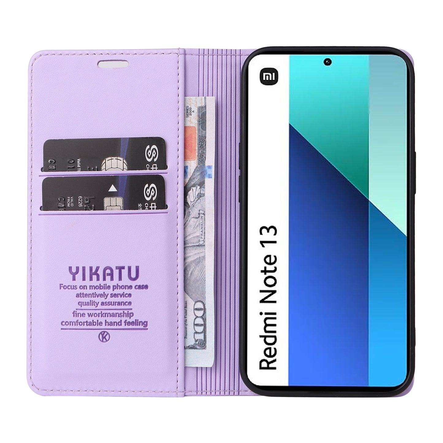 YIKATU YK-001 For Xiaomi Redmi Note 13 4G Case Wallet Phone Cover Magnetic Closing - Light Purple