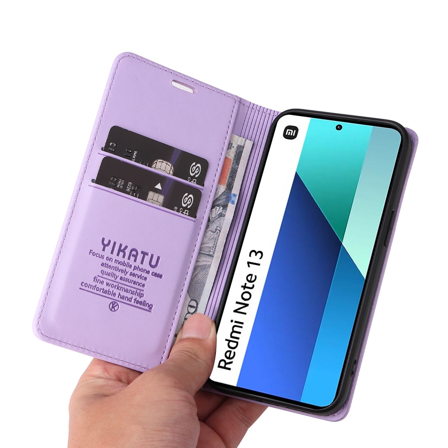 YIKATU YK-001 For Xiaomi Redmi Note 13 4G Case Wallet Phone Cover Magnetic Closing - Light Purple
