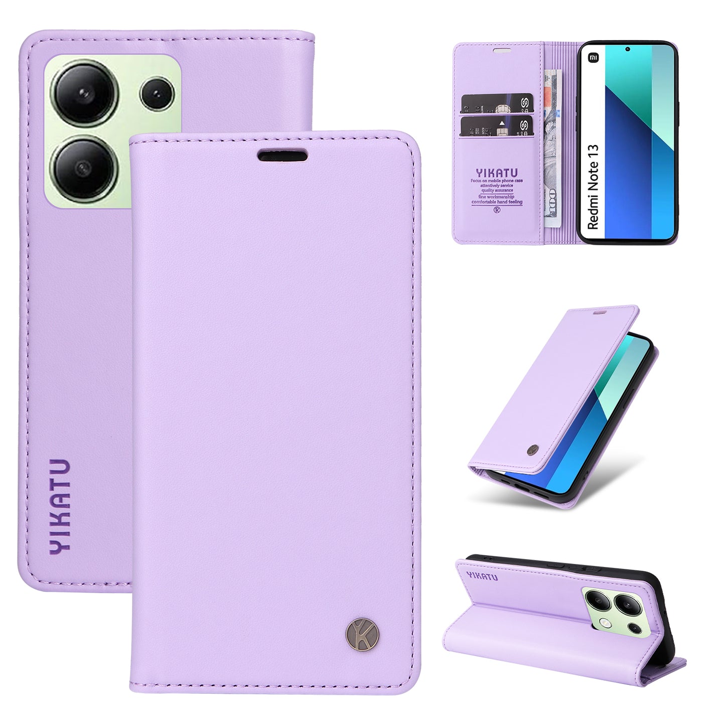 YIKATU YK-001 For Xiaomi Redmi Note 13 4G Case Wallet Phone Cover Magnetic Closing - Light Purple