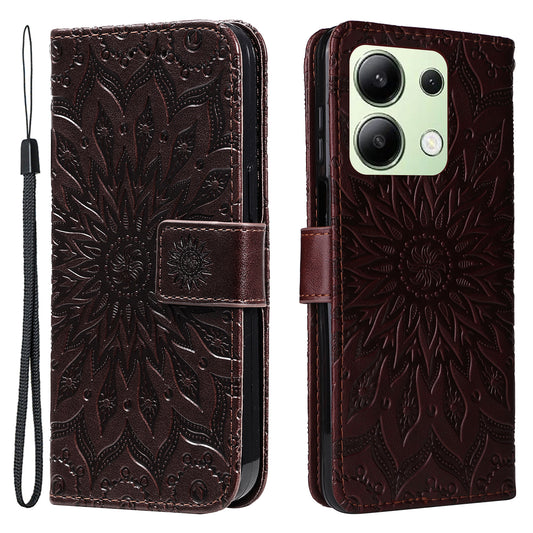 KT Imprinting Flower Series-1 For Xiaomi Redmi Note 13 4G Leather Case Wallet Cover Sunflower - Brown