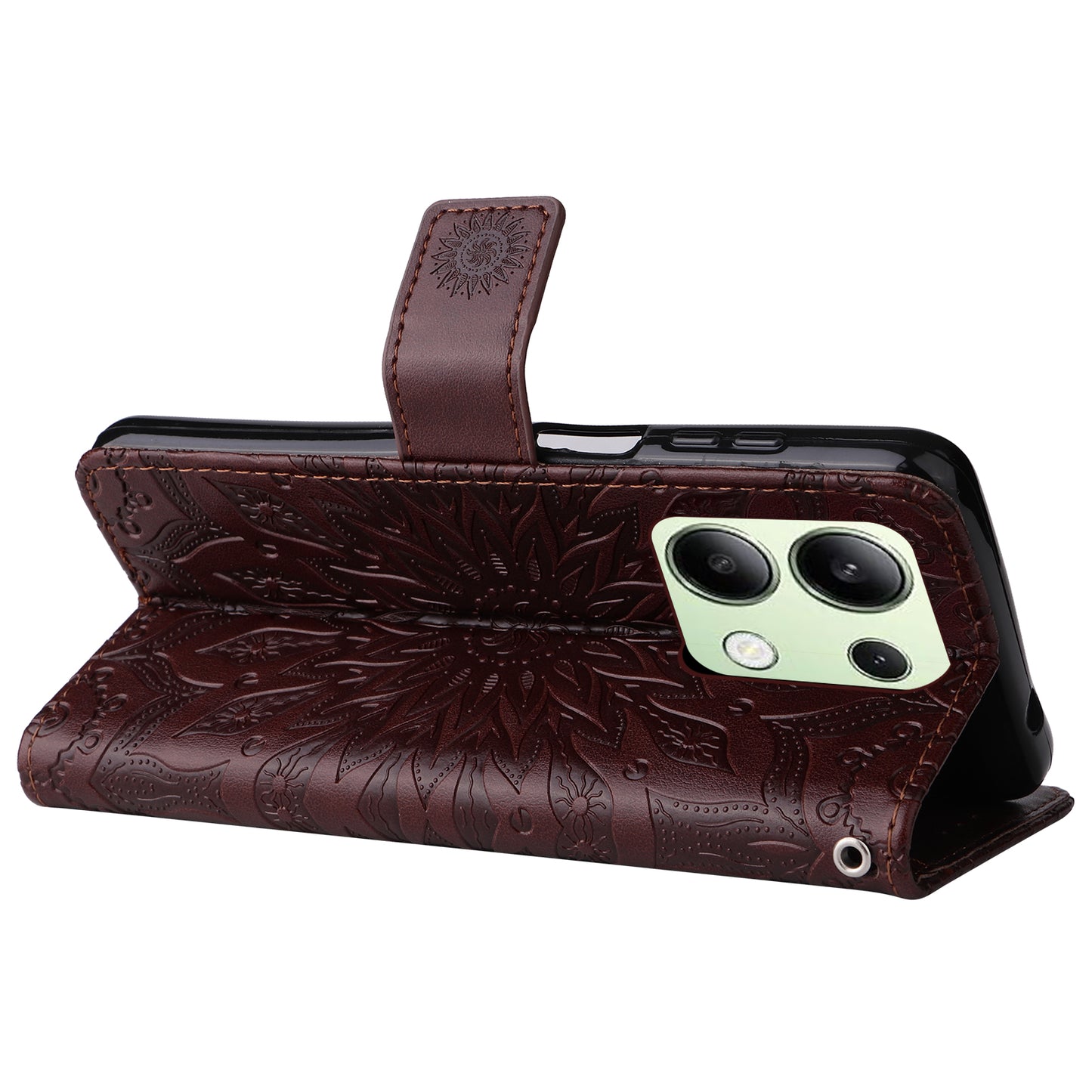 KT Imprinting Flower Series-1 For Xiaomi Redmi Note 13 4G Leather Case Wallet Cover Sunflower - Brown